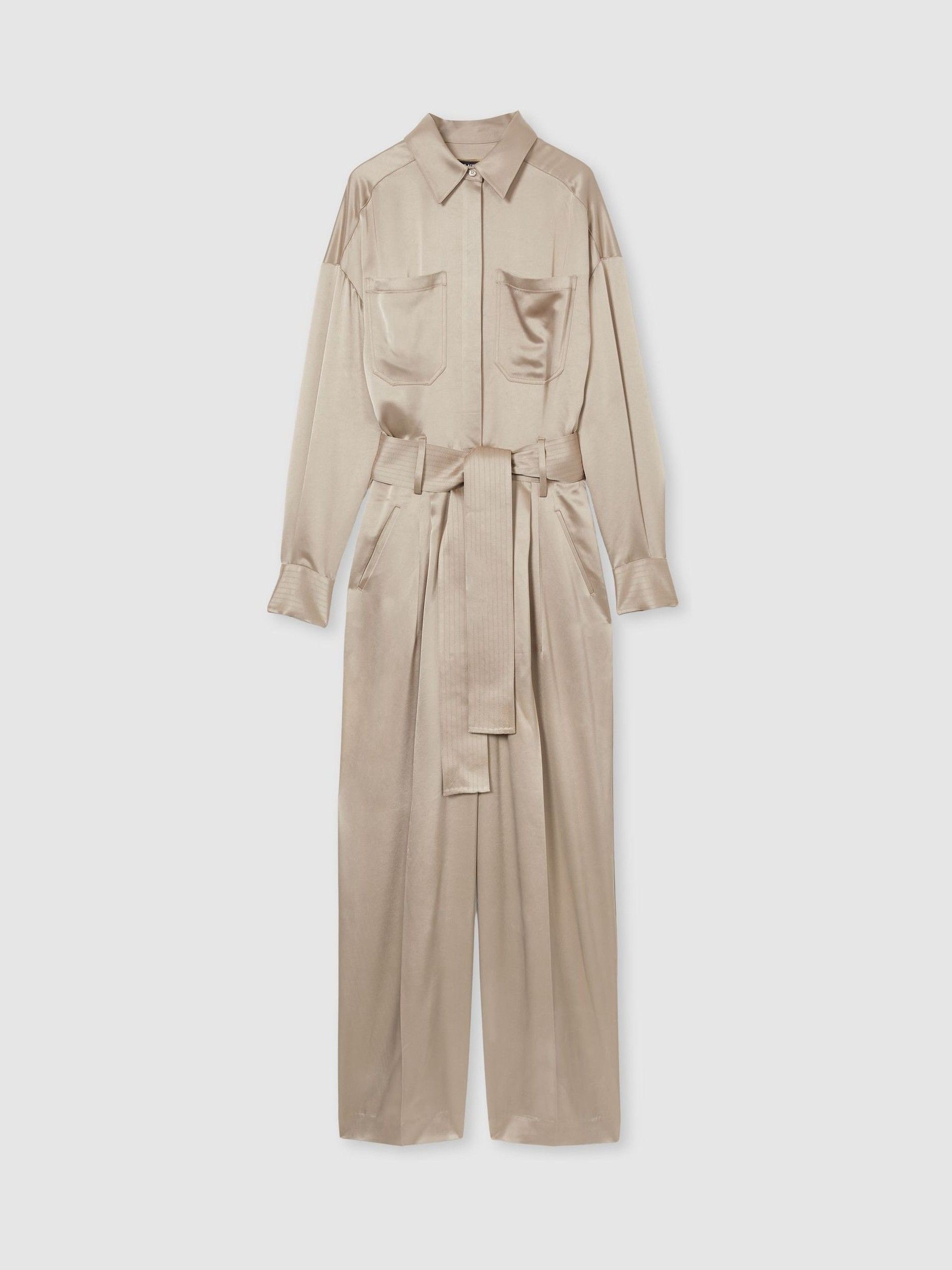 Atelier Belted Satin Jumpsuit in Champagne - Image 2 of 6
