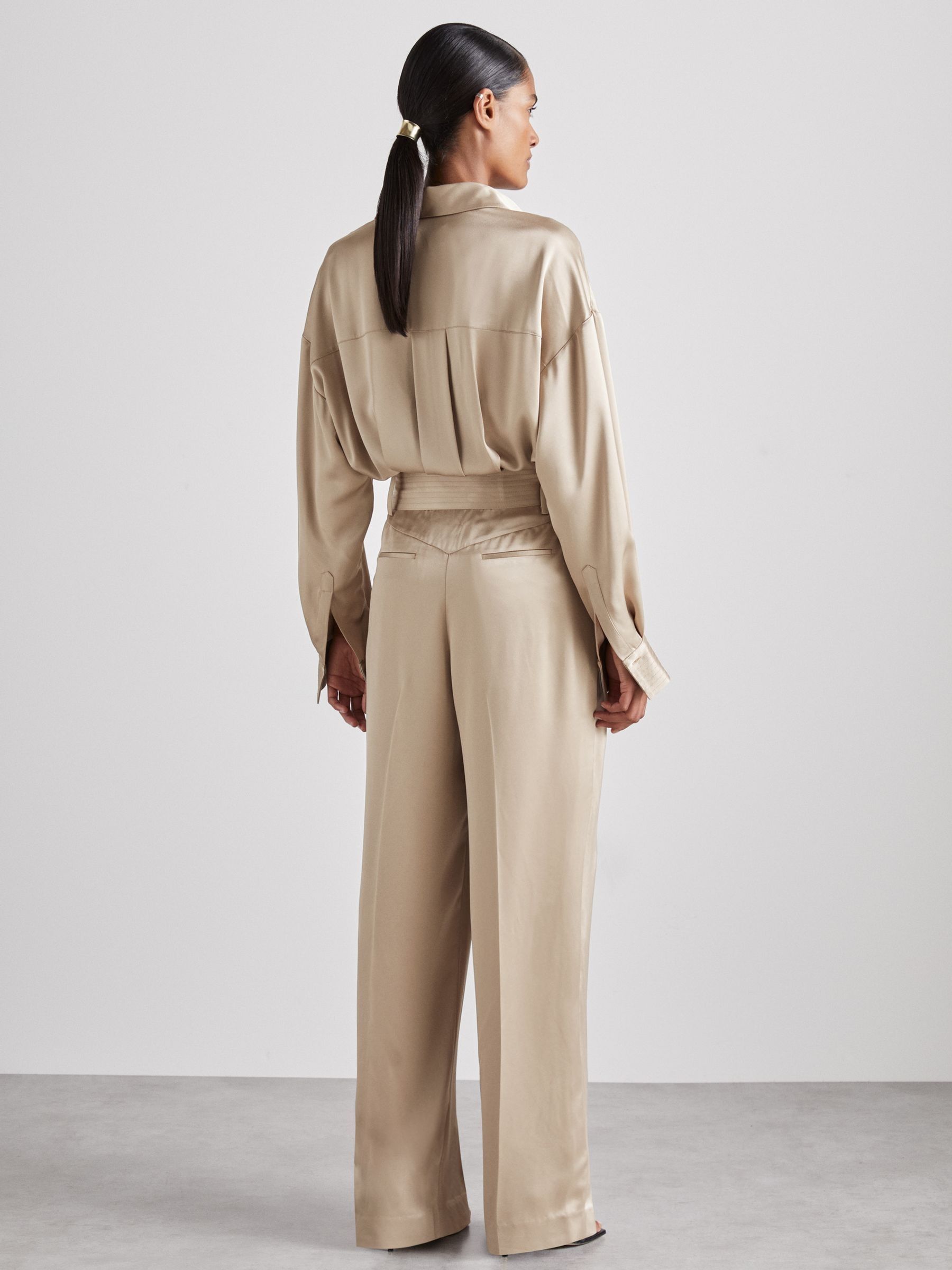 Atelier Belted Satin Jumpsuit in Champagne - Image 5 of 6