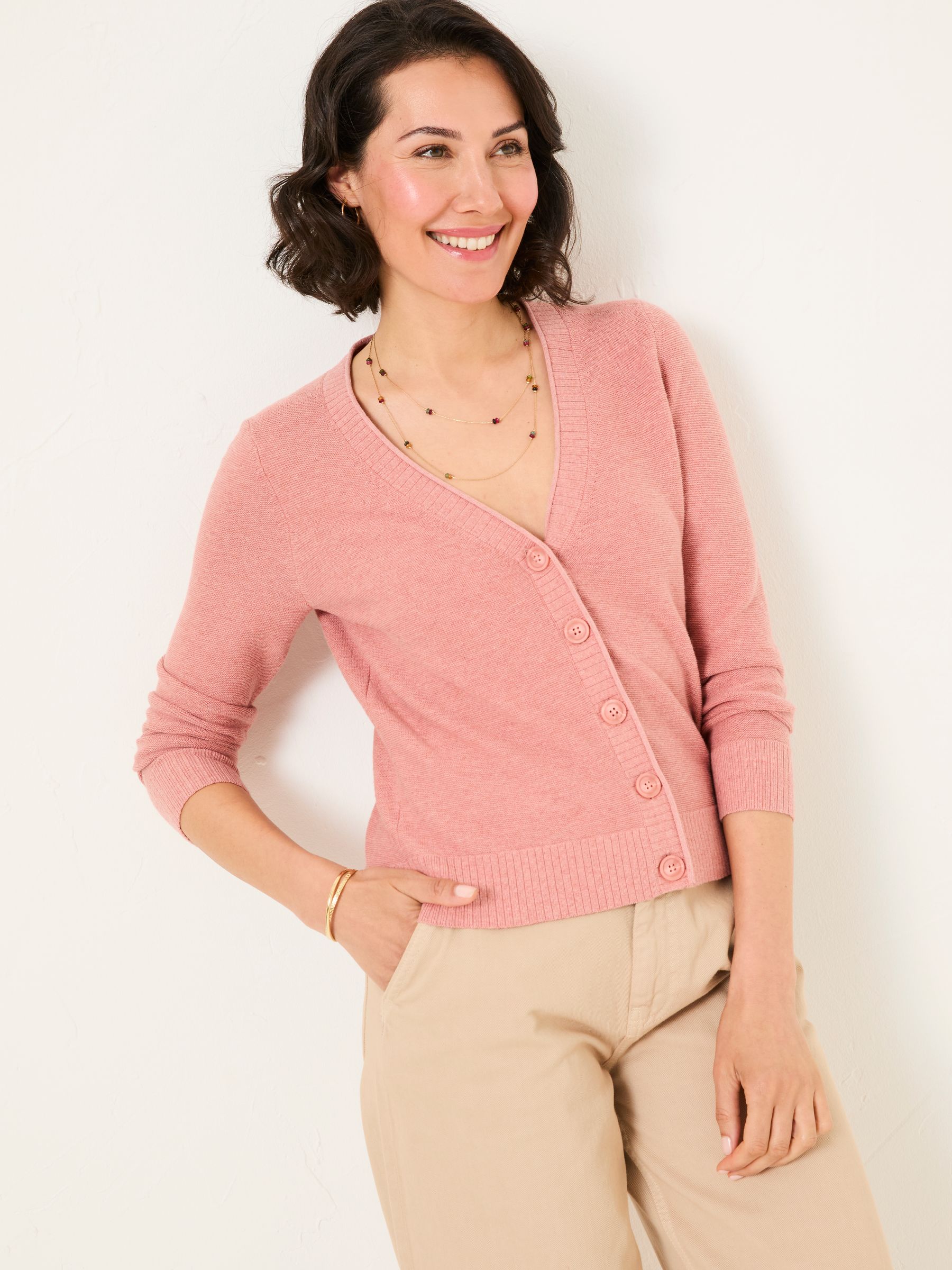 Lucia Rose Pink V-Neck Knitted Cardigan - Image 1 of 5