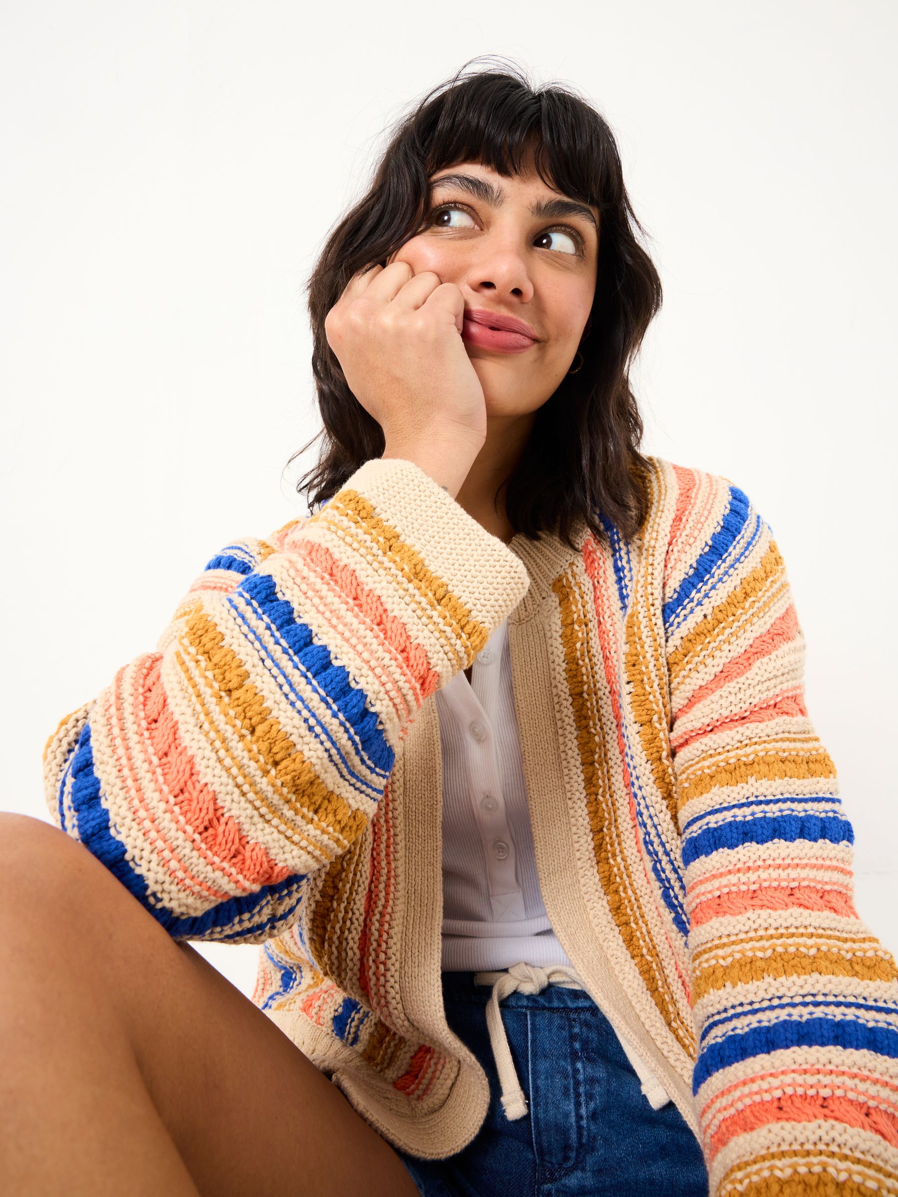 Summer Natural Textured Stripe Cardigan - Image 3 of 6