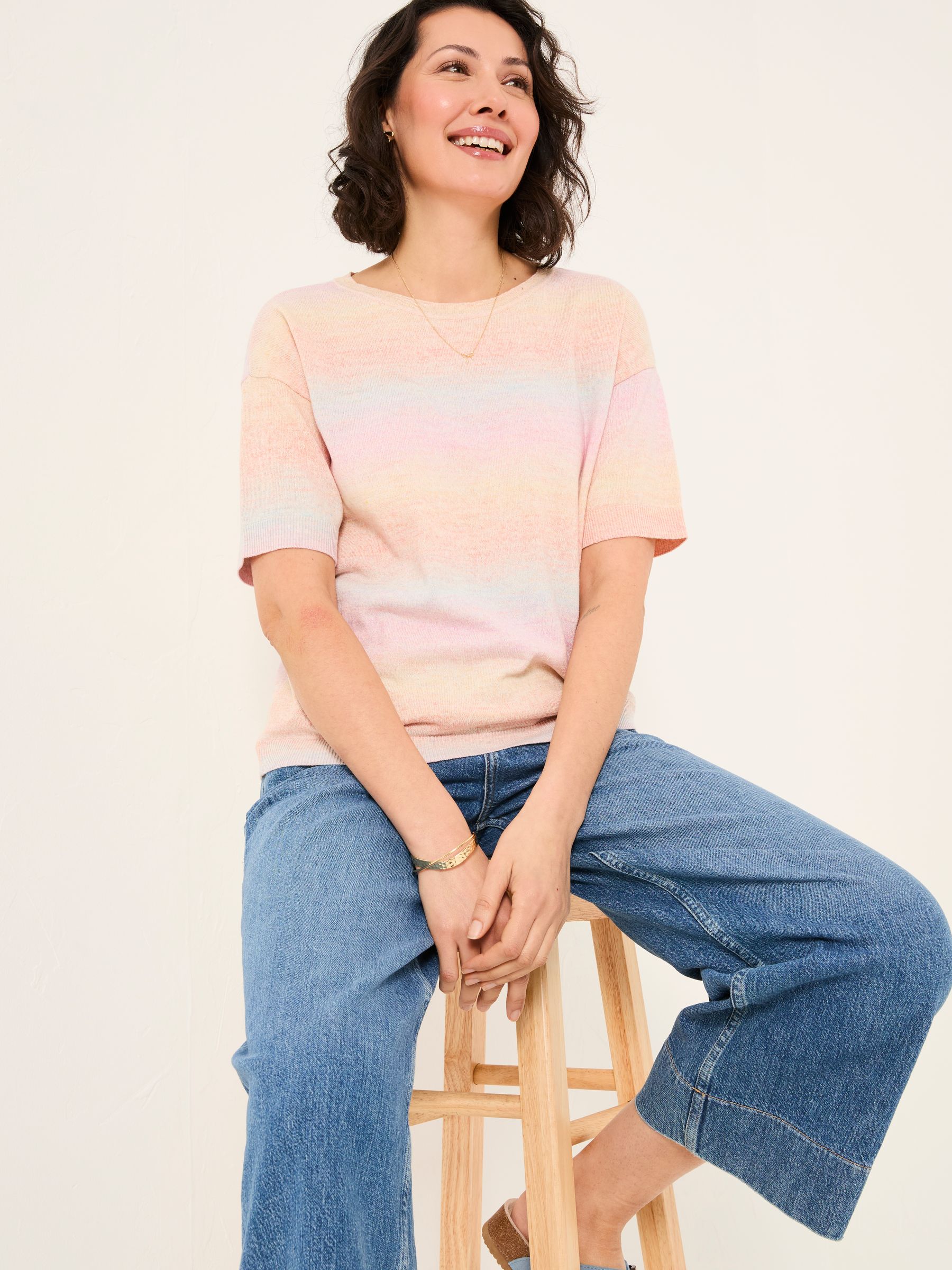 Pink Ombre Stripe Knitted Tee - Image 5 of 8