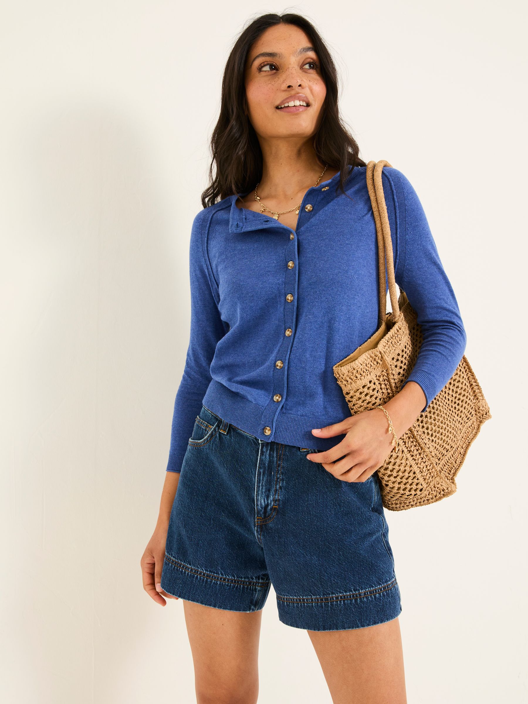 Rose Bright Blue Crew Neck Cardigan - Image 1 of 6