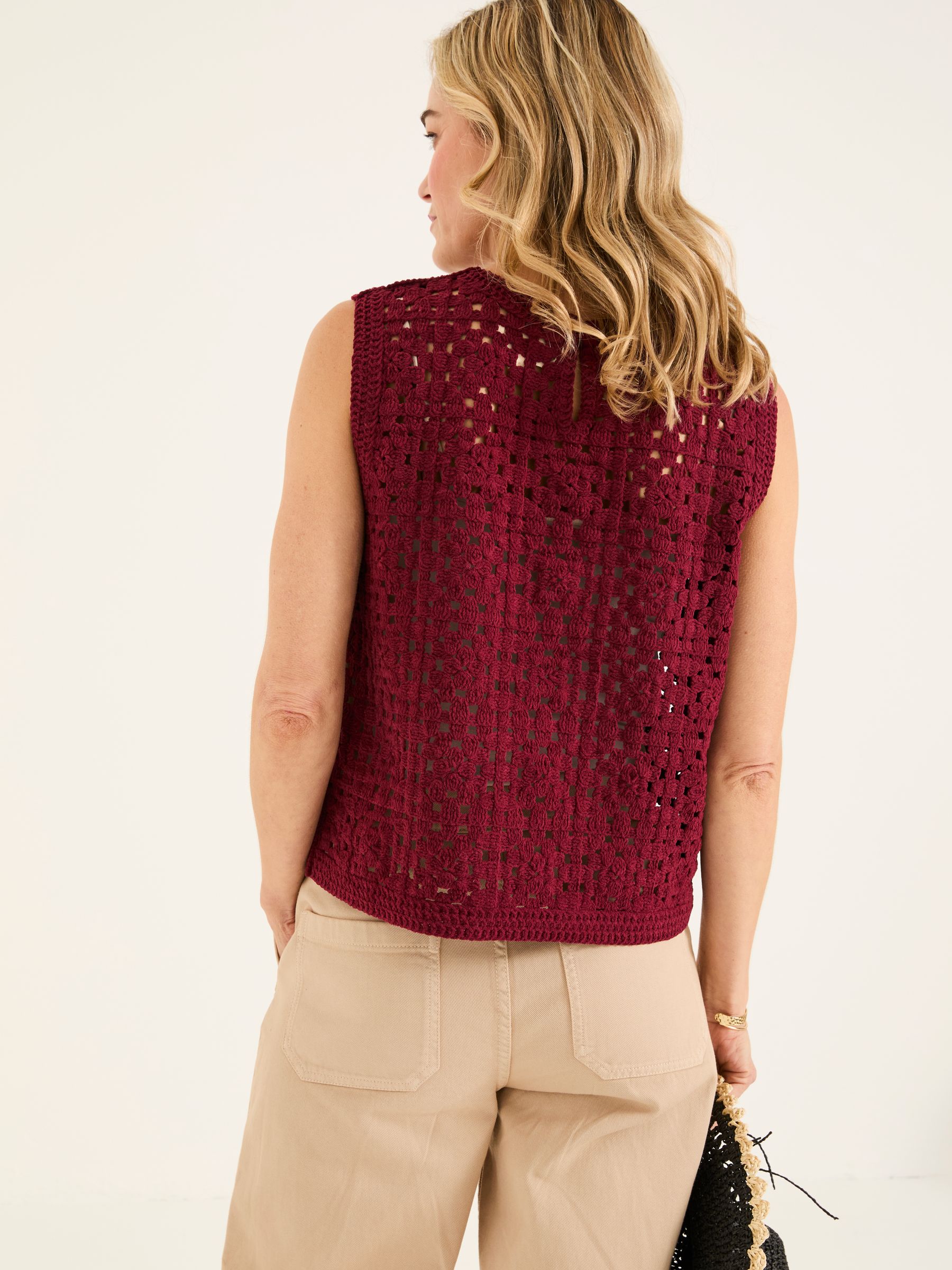 Finch Burgundy Red Knitted Crochet Tank - Image 2 of 6
