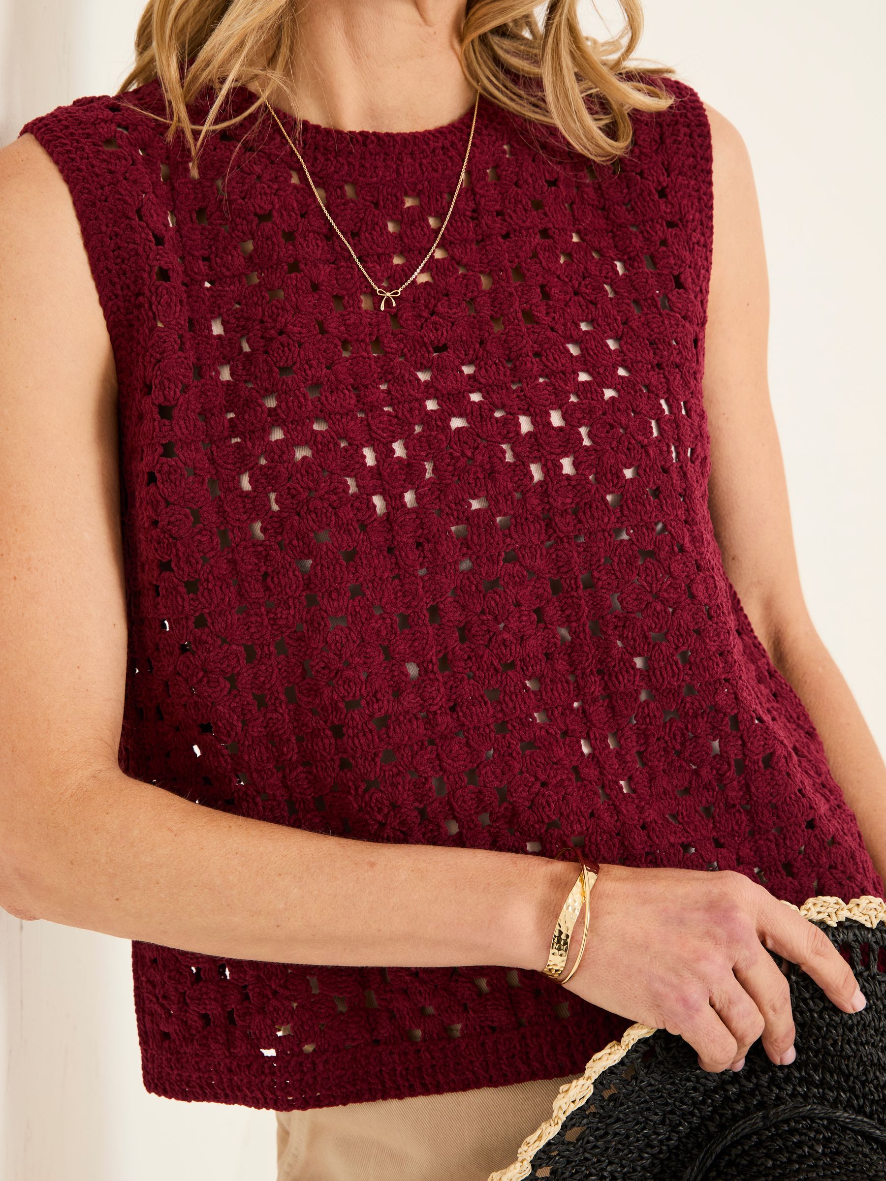 Finch Burgundy Red Knitted Crochet Tank - Image 4 of 6