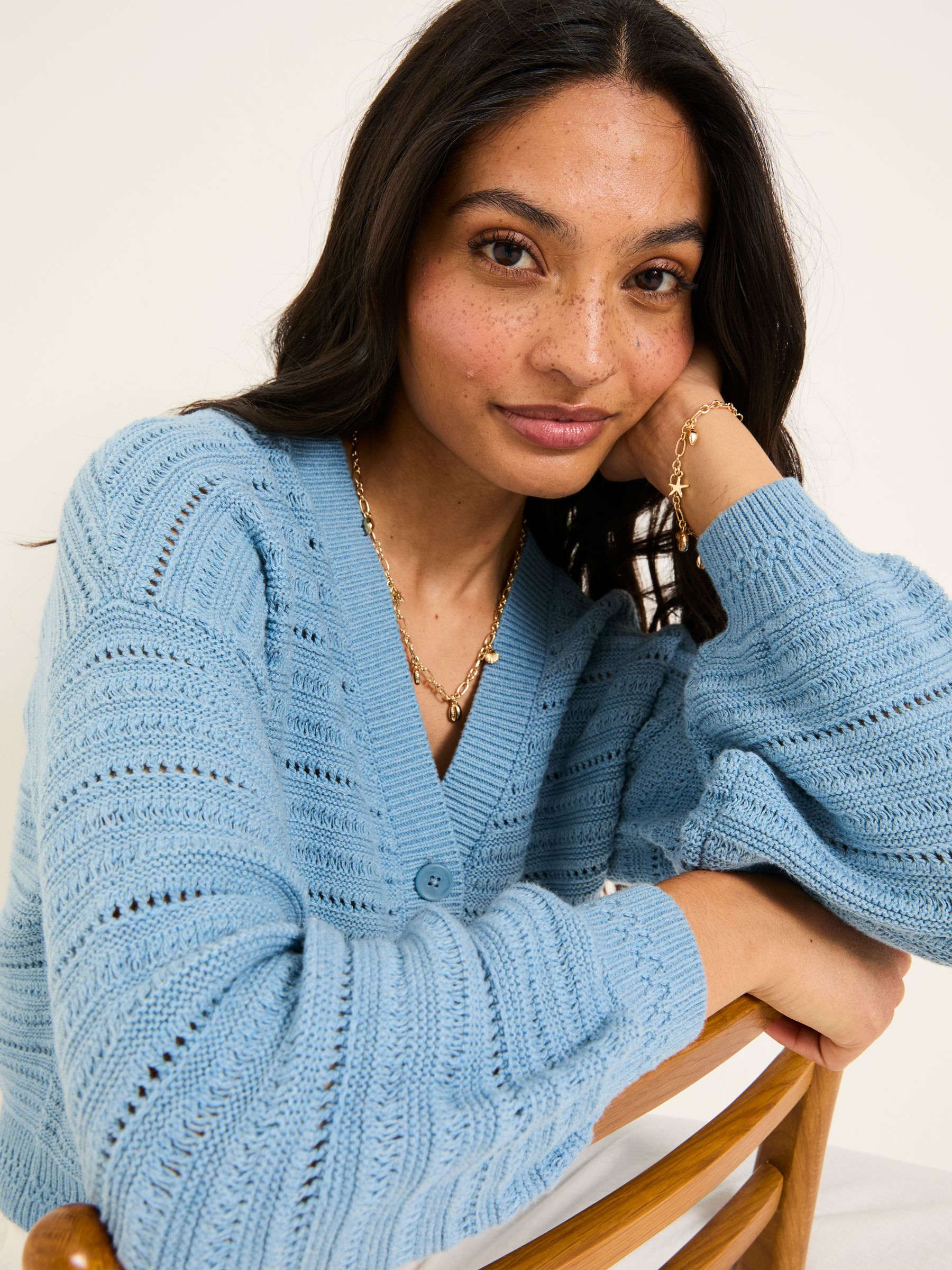 Annie Chambray Blue Knitted Cardigan | FatFace USA