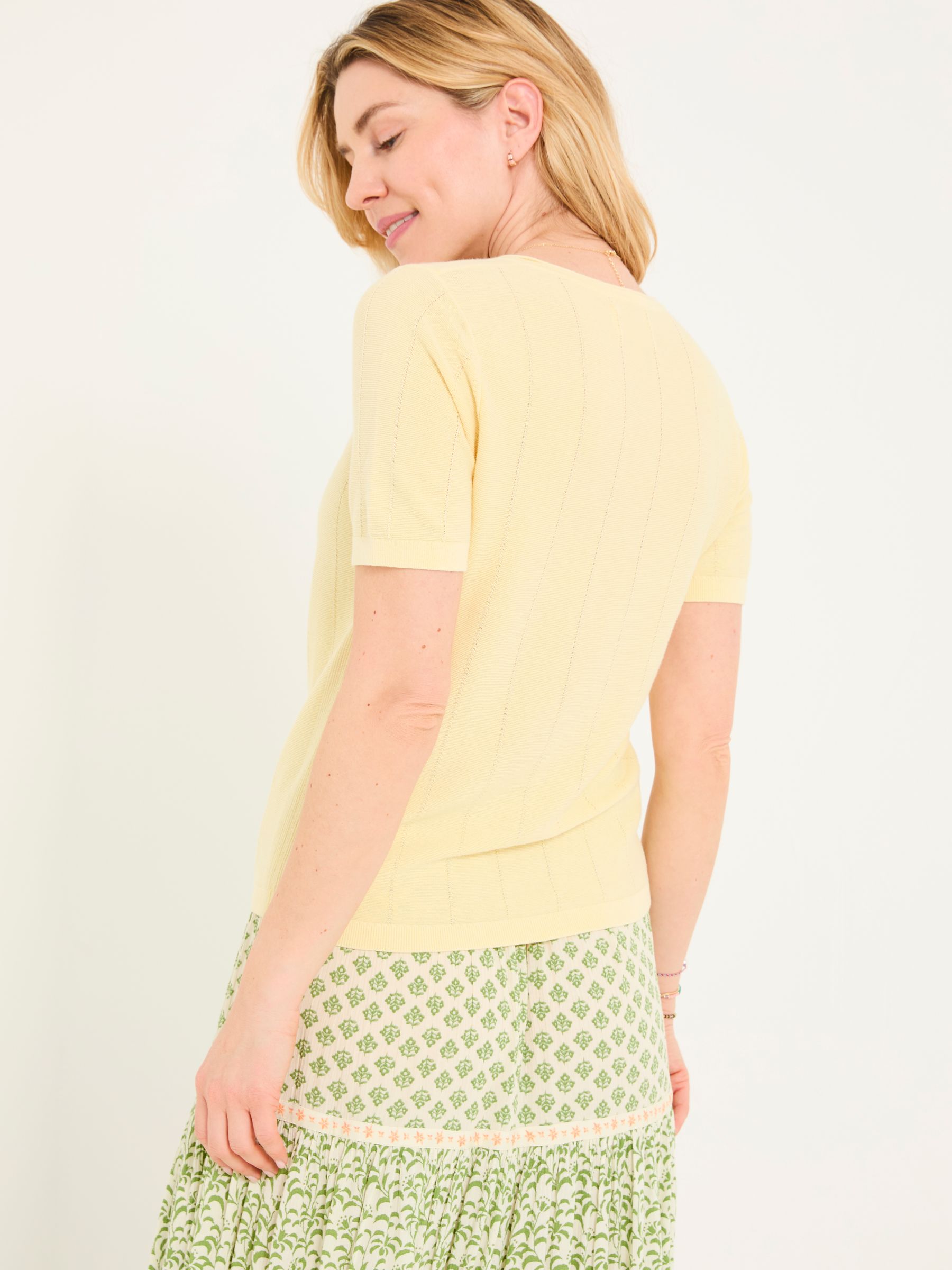 Lili Yellow Laundered Short Sleeve Cardigan | FatFace USA Lili Yellow Laundered Short Sleeve Cardigan | FatFace USA