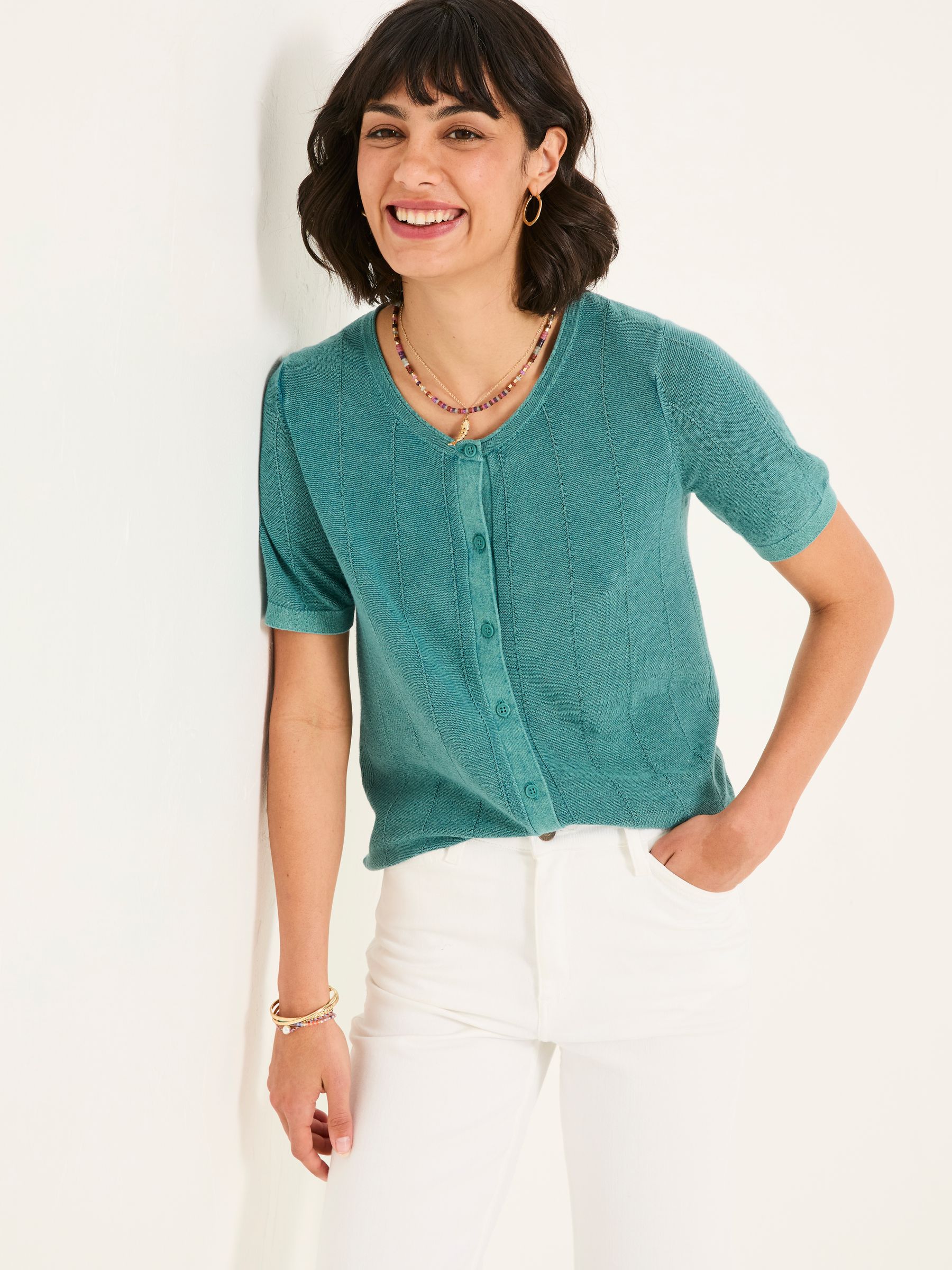 Lili Teal Blue Laundered Short Sleeve Cardigan - Image 2 of 7