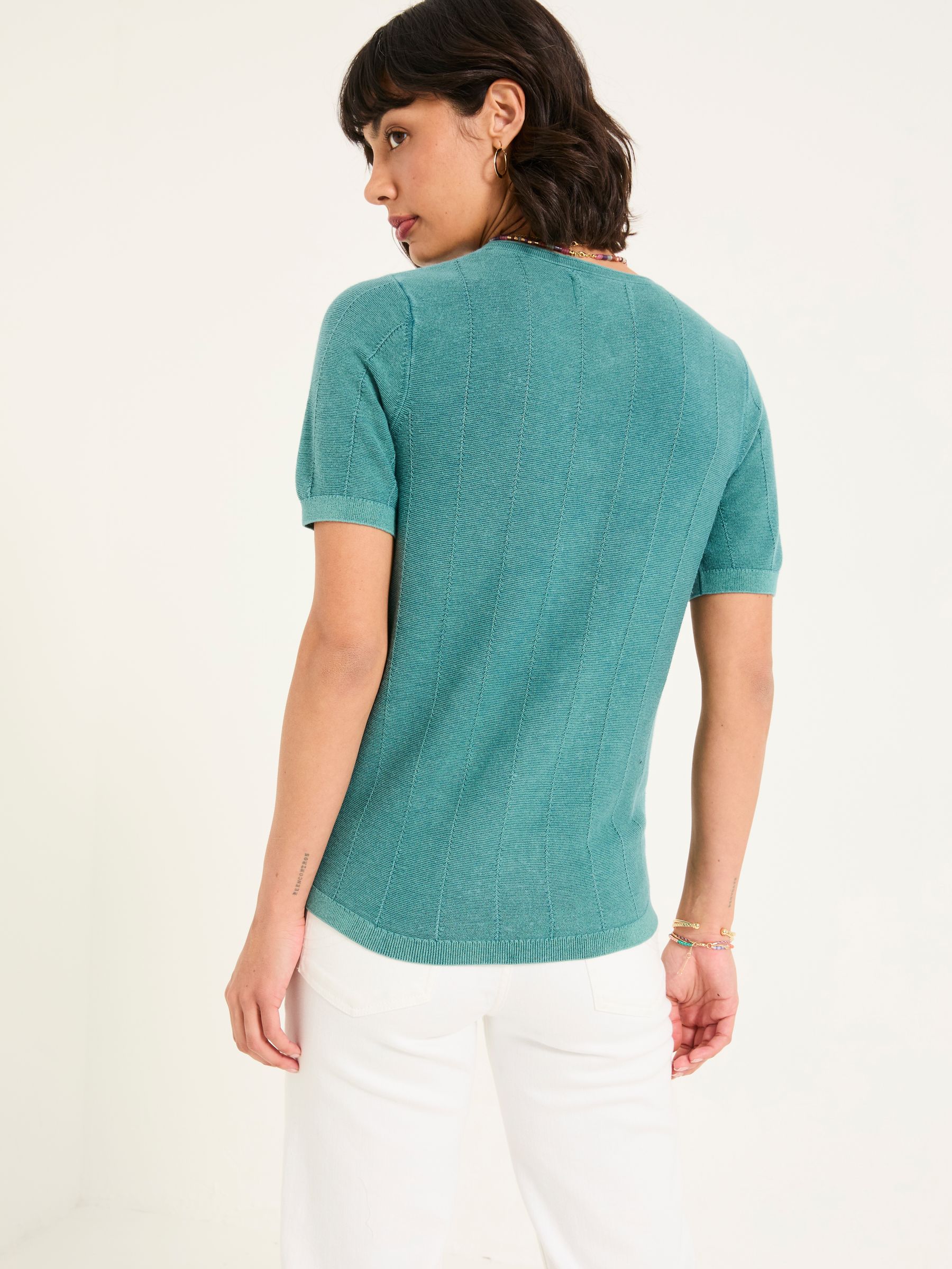 Lili Teal Blue Laundered Short Sleeve Cardigan - Image 3 of 7
