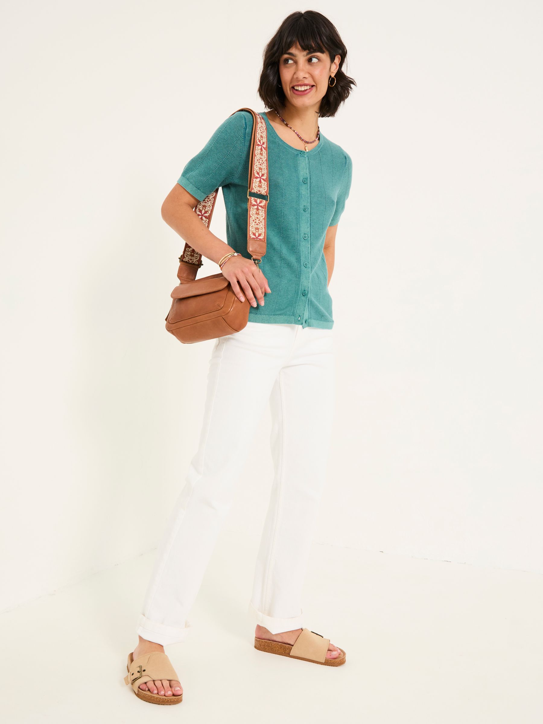 Lili Teal Blue Laundered Short Sleeve Cardigan - Image 4 of 7