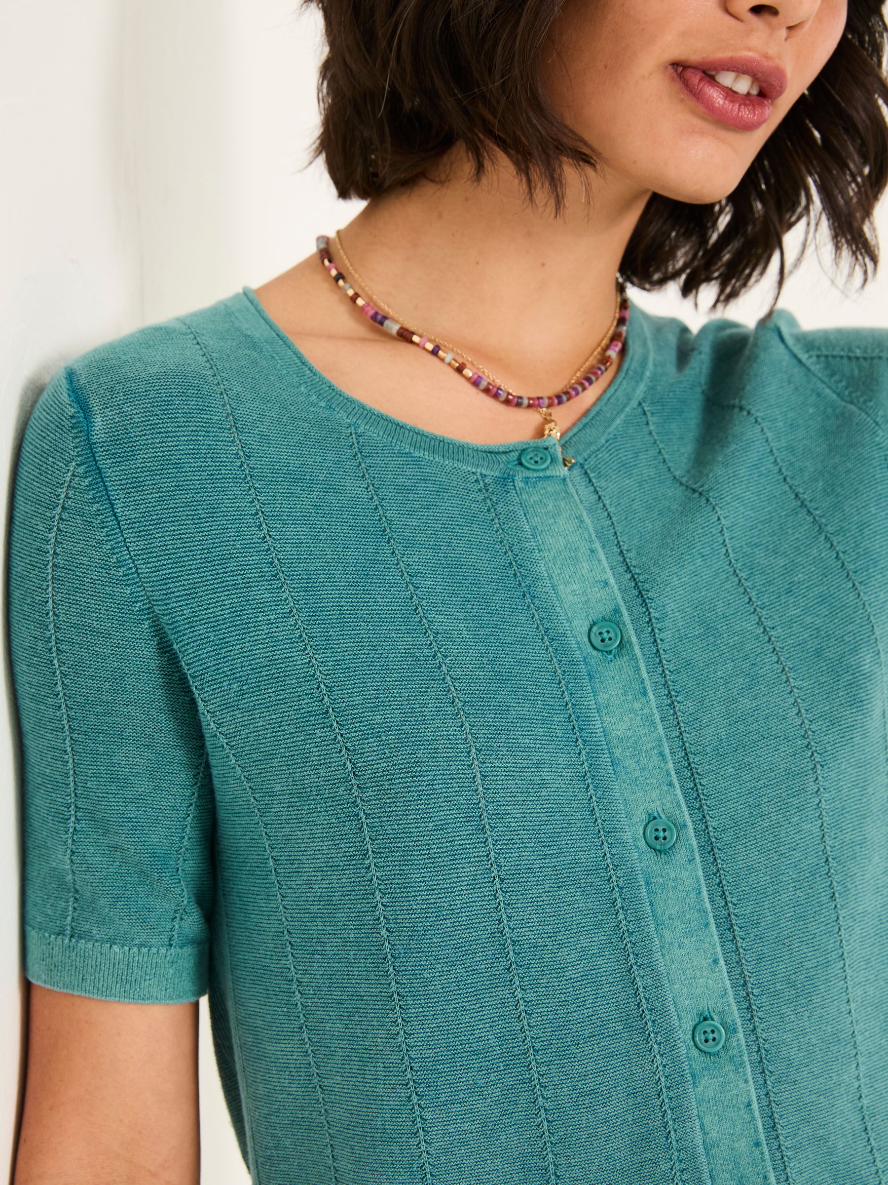 Lili Teal Blue Laundered Short Sleeve Cardigan - Image 6 of 7