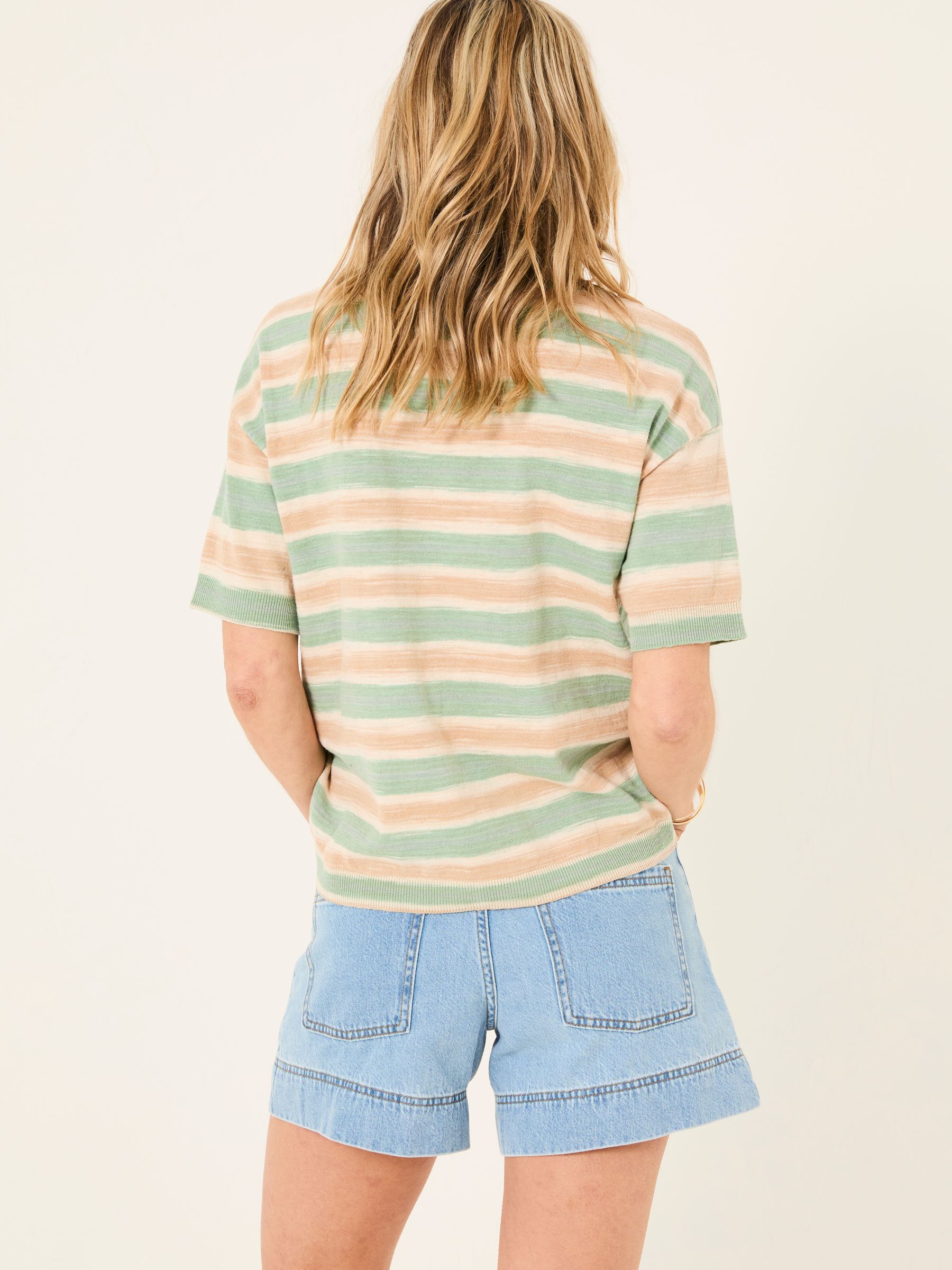 Teal Blue Space Dye Stripe Short Sleeve T Shirt - Image 2 of 9