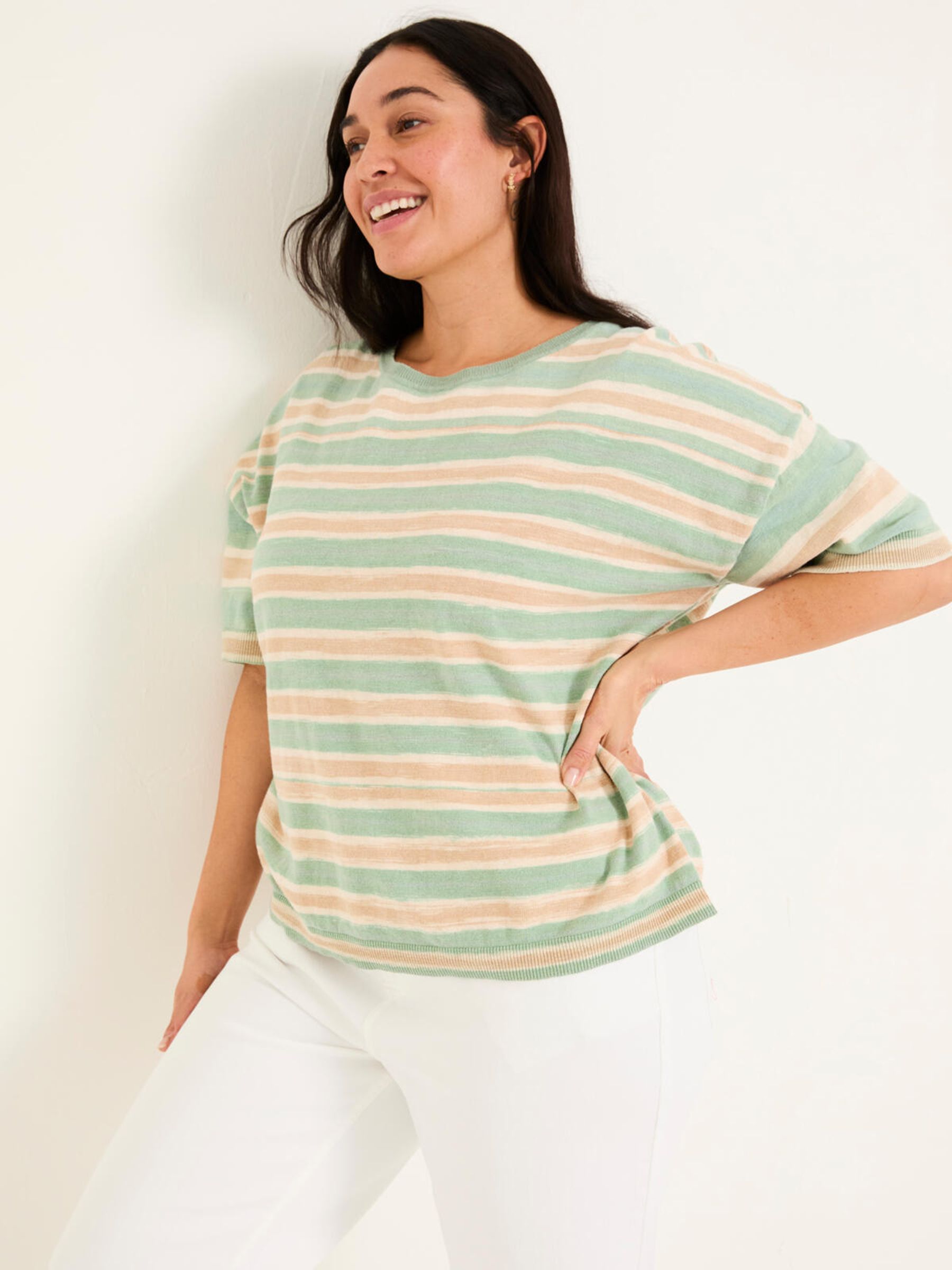 Teal Blue Space Dye Stripe Short Sleeve T Shirt - Image 5 of 9