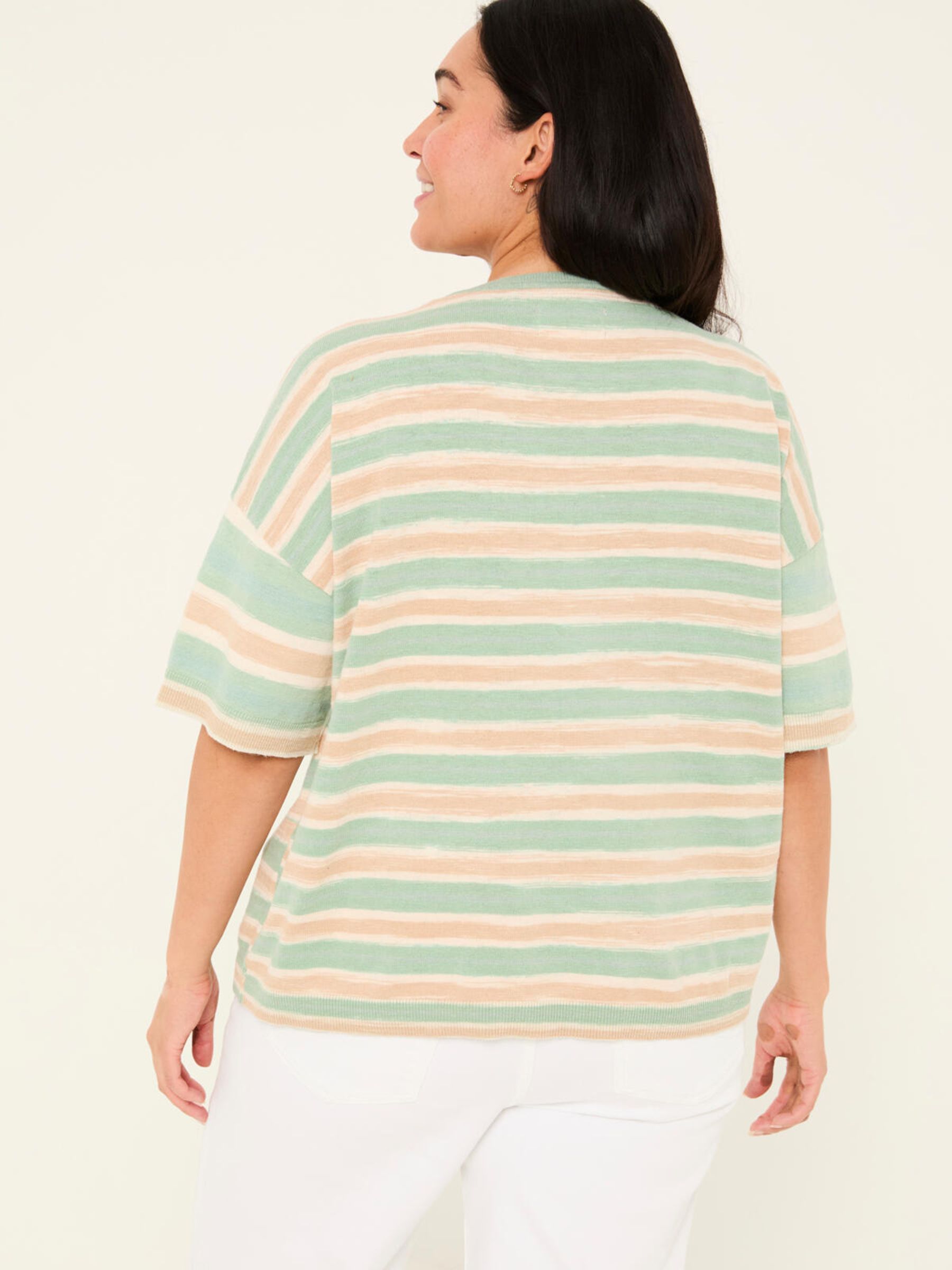 Teal Blue Space Dye Stripe Short Sleeve T Shirt - Image 6 of 9