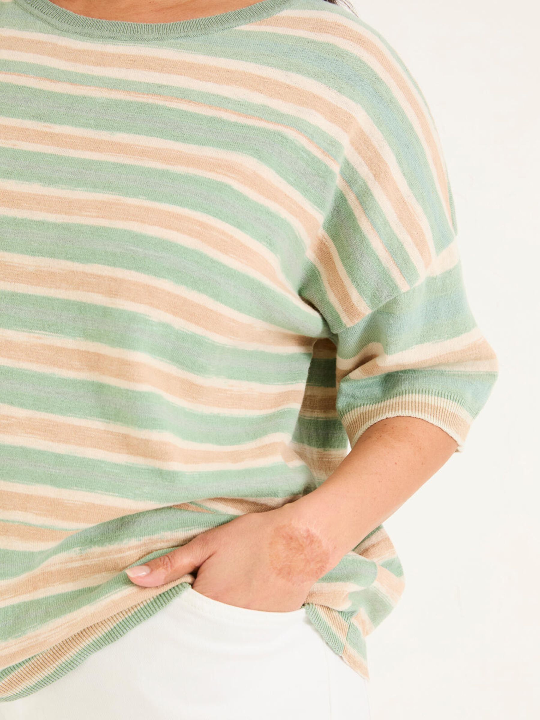 Teal Blue Space Dye Stripe Short Sleeve T Shirt - Image 8 of 9
