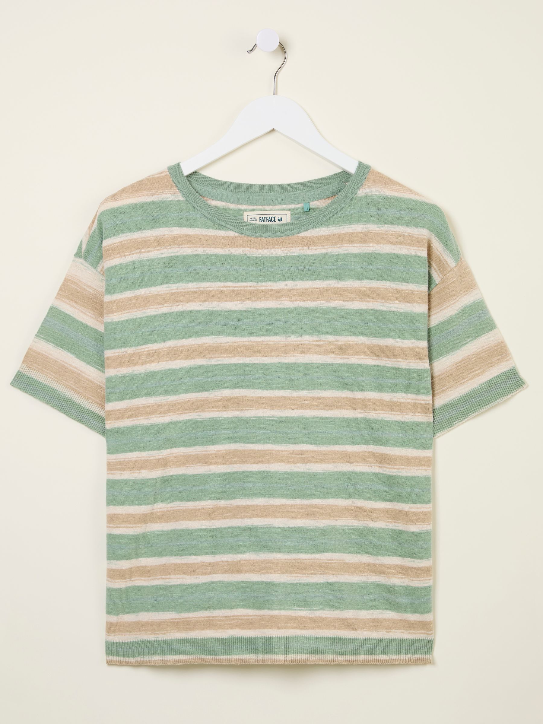 Teal Blue Space Dye Stripe Short Sleeve T Shirt - Image 9 of 9