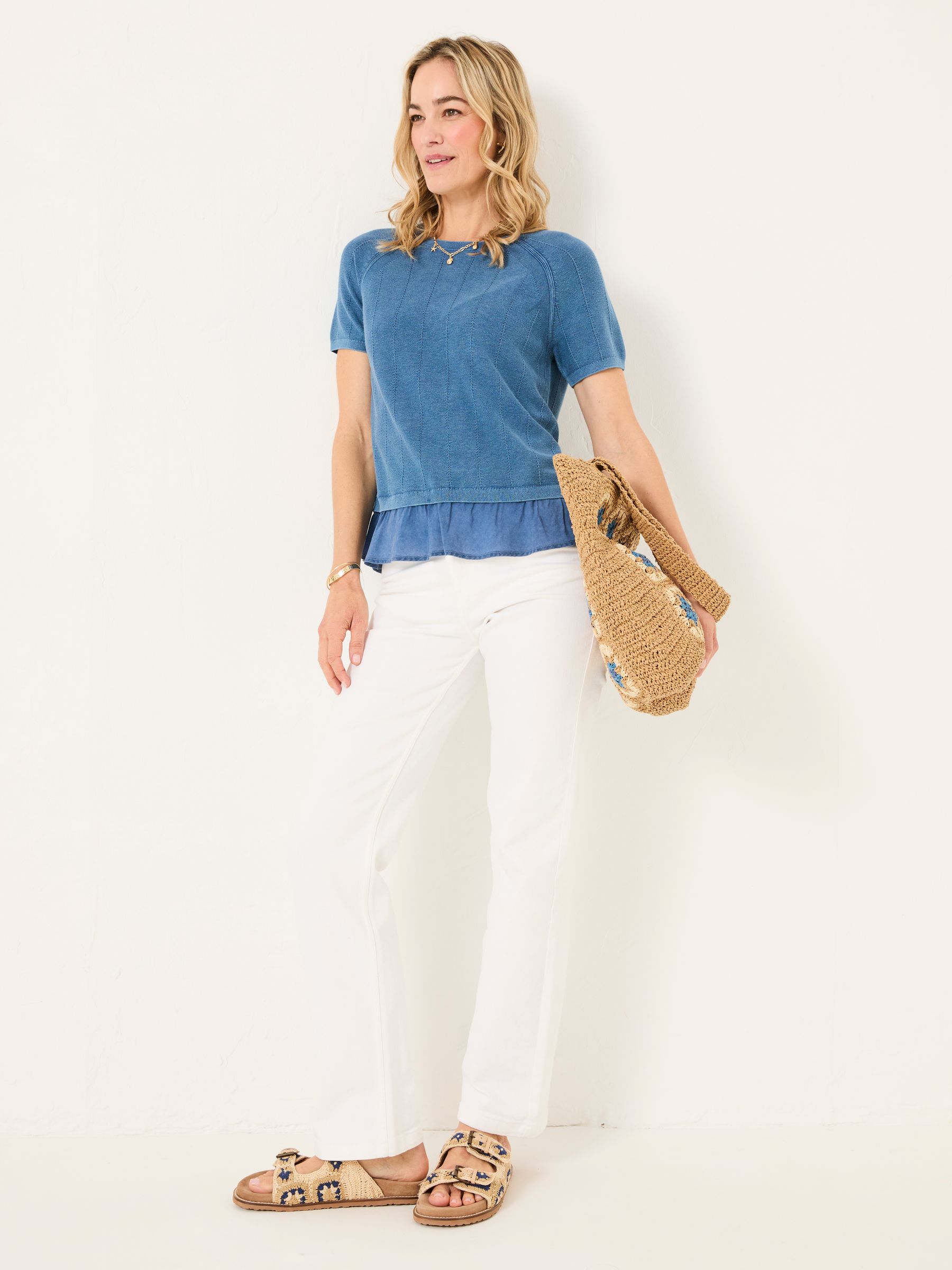 Lena Blue Laundered Woven Knit Top - Image 3 of 6