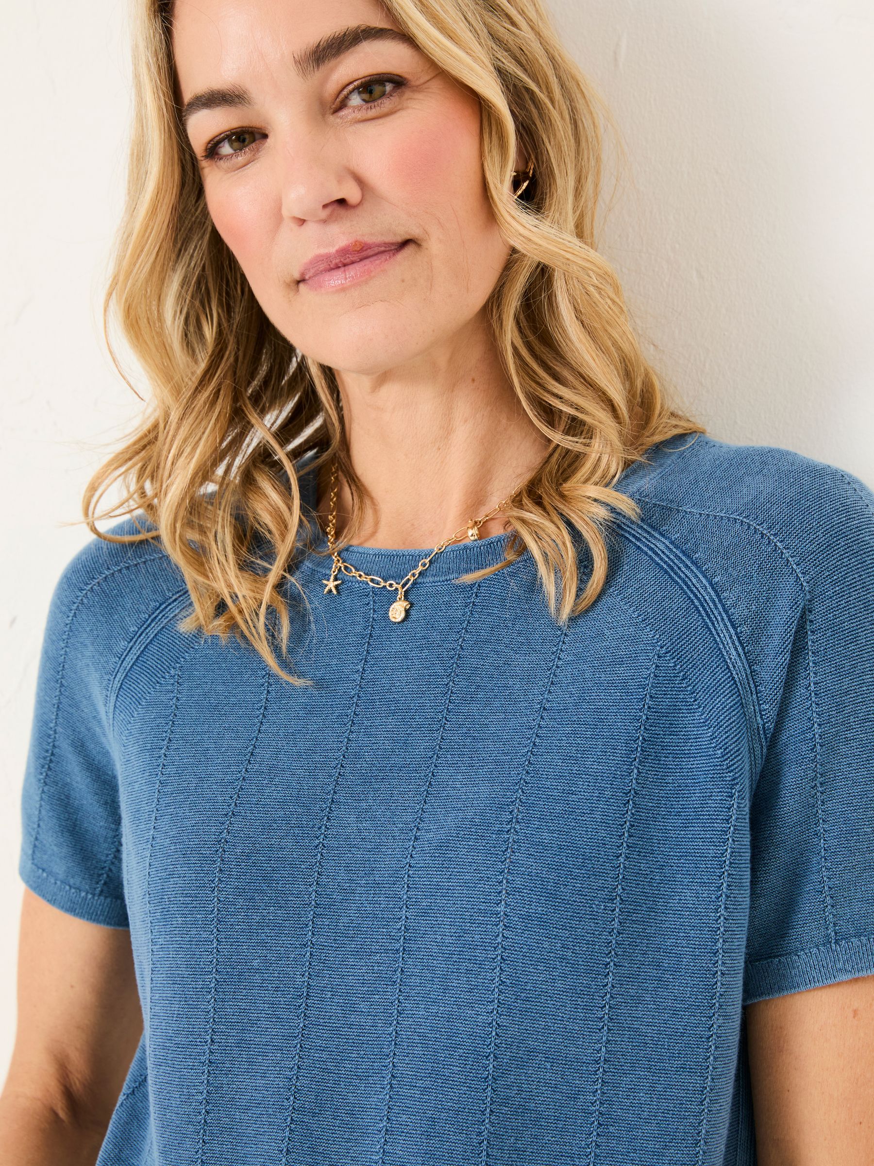 Lena Blue Laundered Woven Knit Top - Image 4 of 6