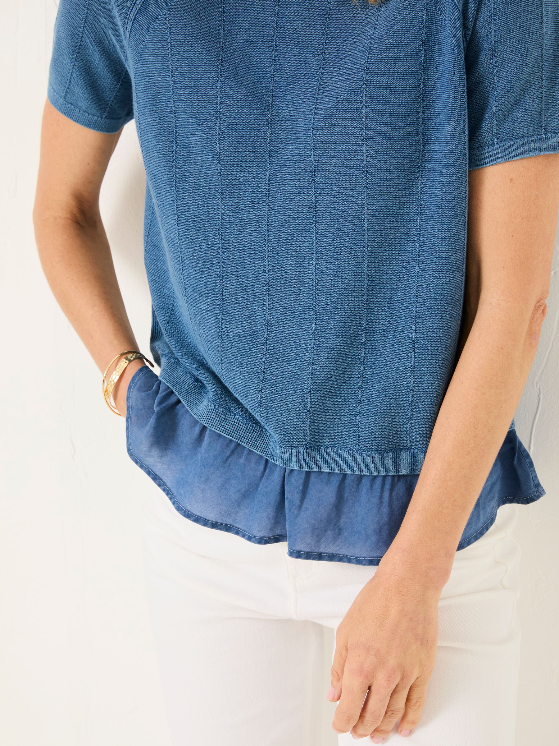 Lena Blue Laundered Woven Knit Top - Image 5 of 6