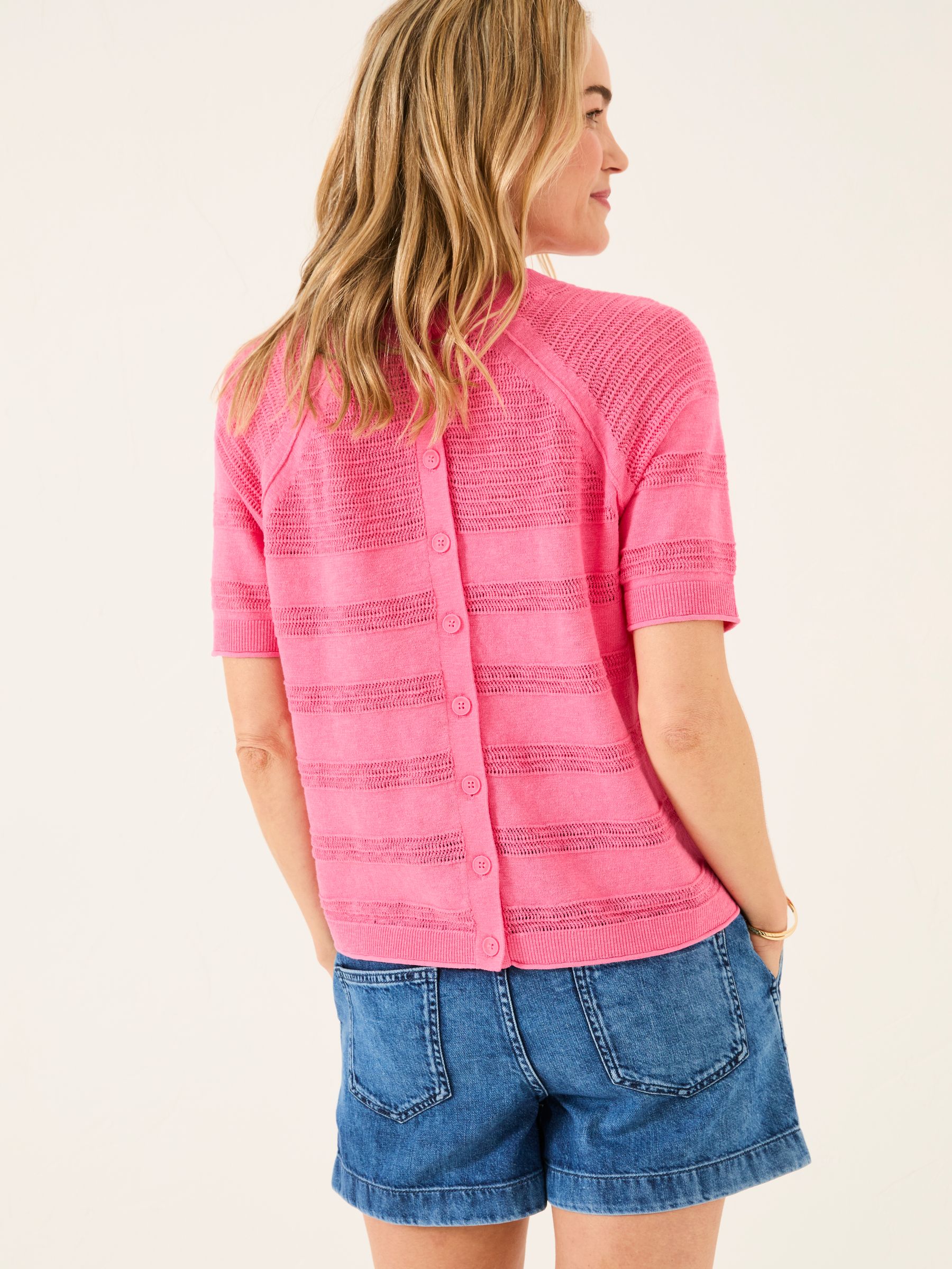 Zandra Pink Cotton Linen T Shirt - Image 2 of 6