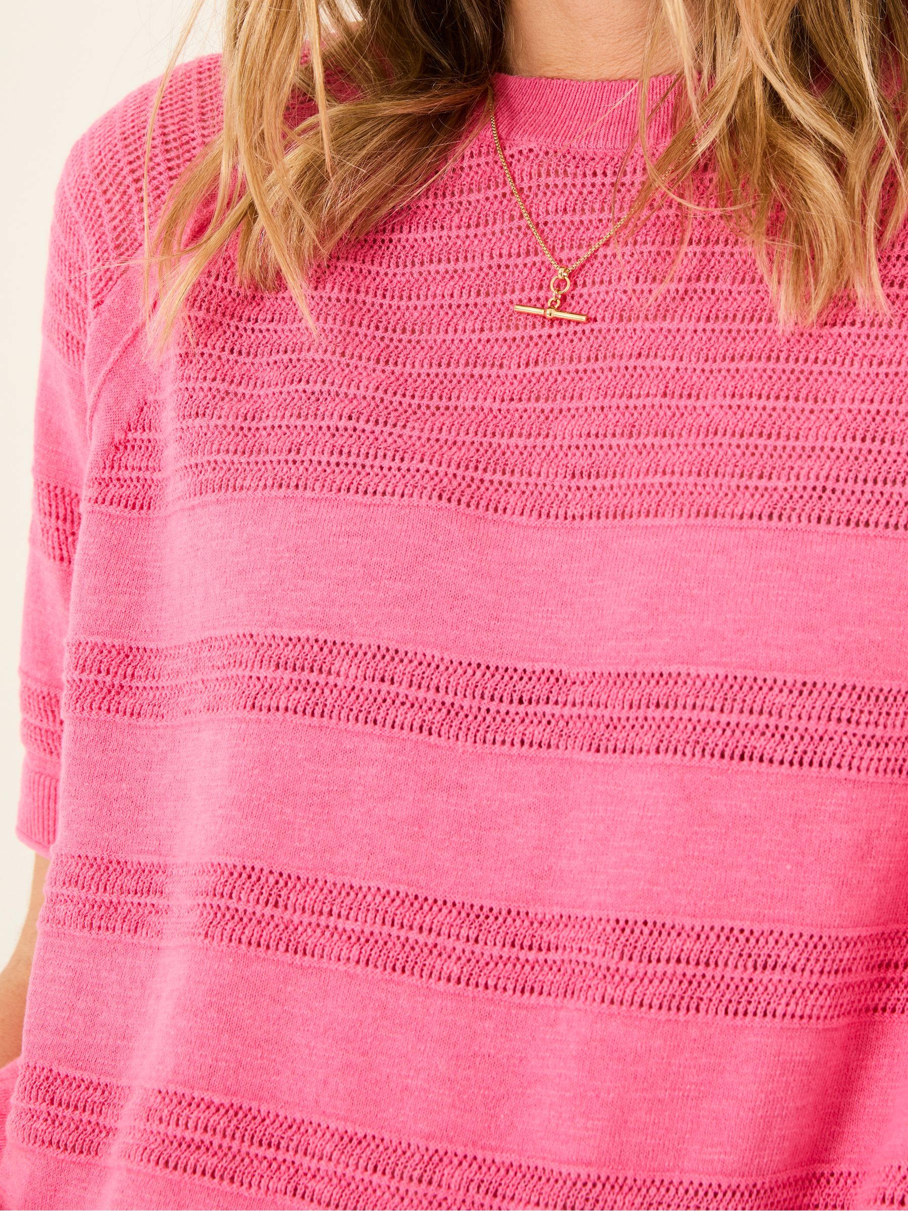 Zandra Pink Cotton Linen T Shirt - Image 3 of 6