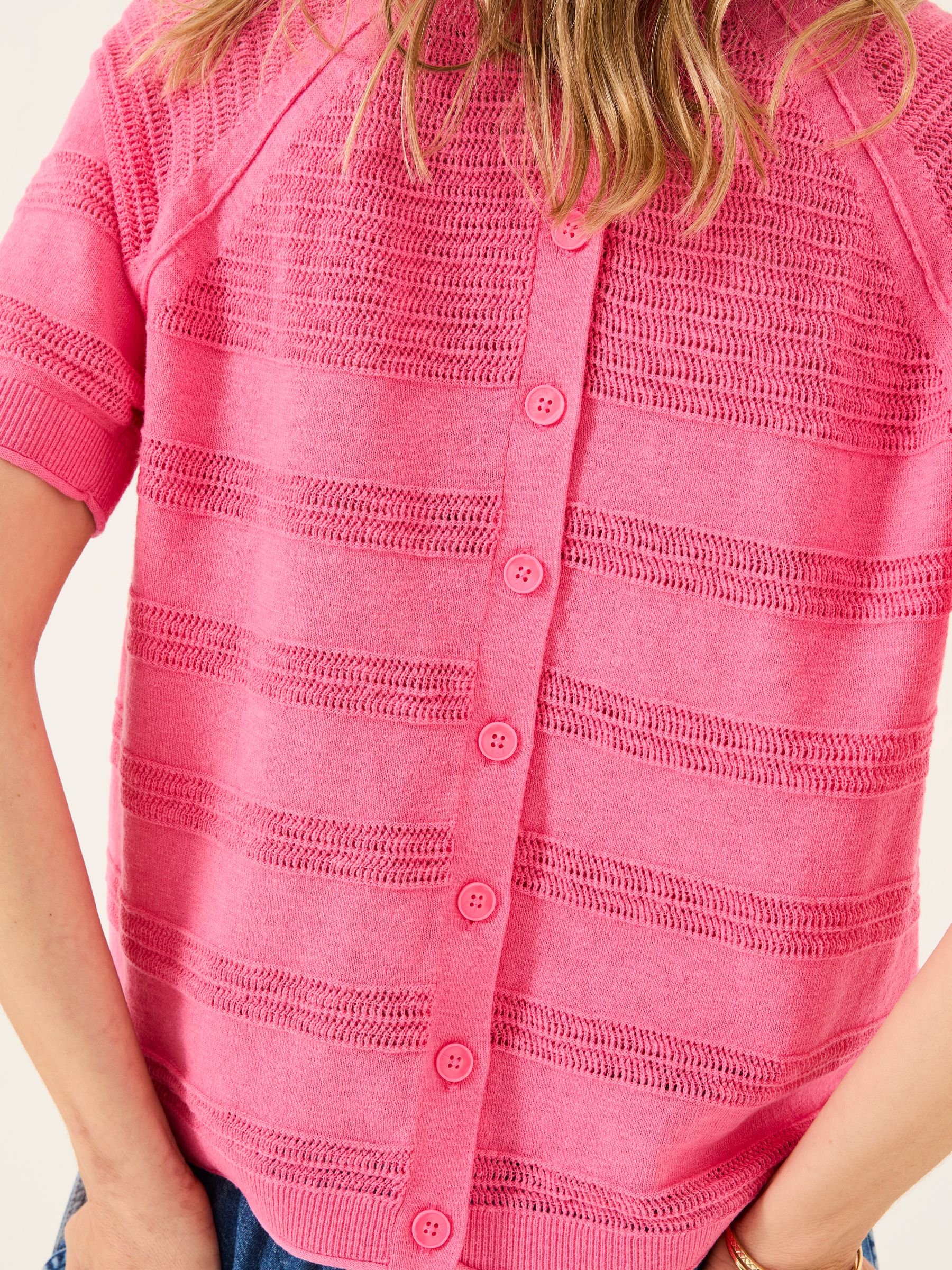 Zandra Pink Cotton Linen T Shirt - Image 4 of 6
