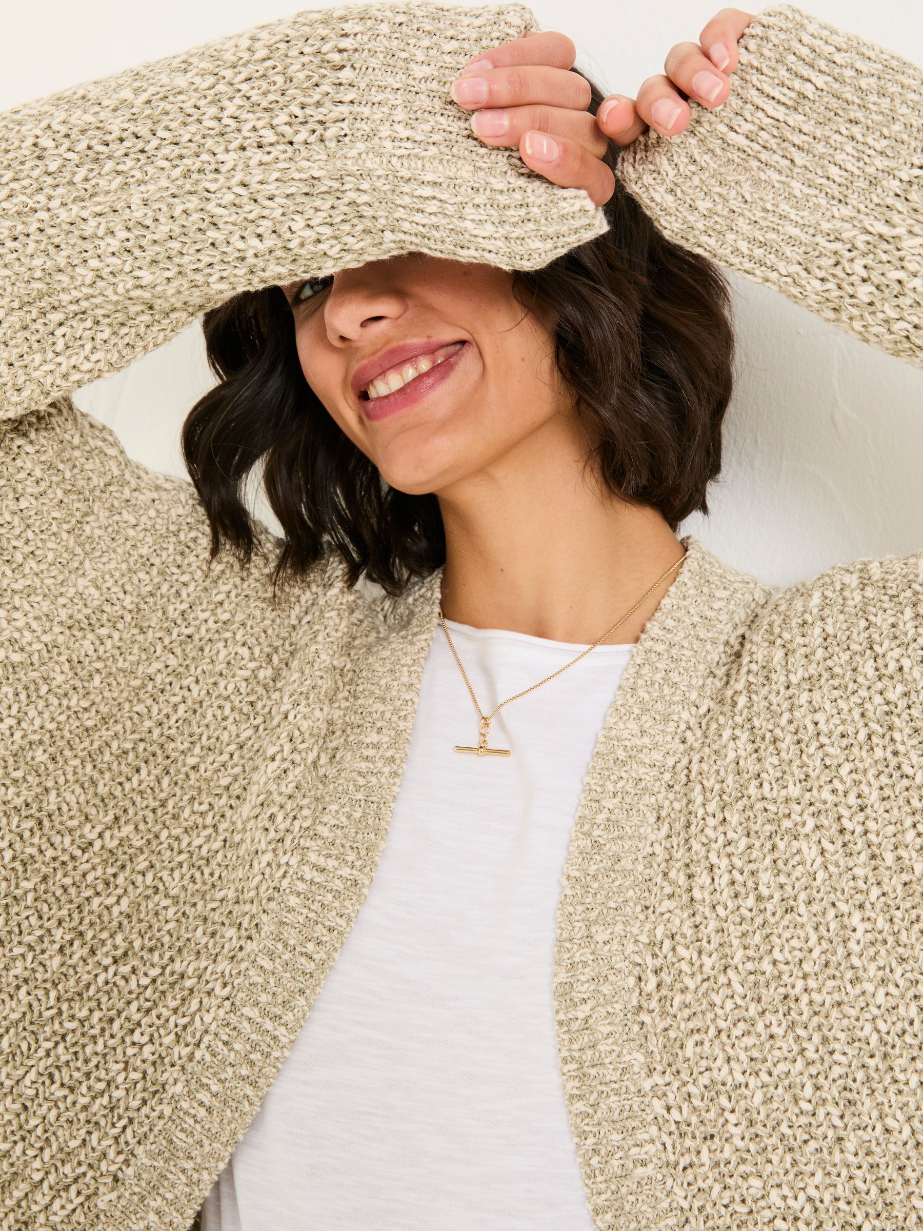 Olive Natural Knitted Tape Yarn Cardigan - Image 5 of 6