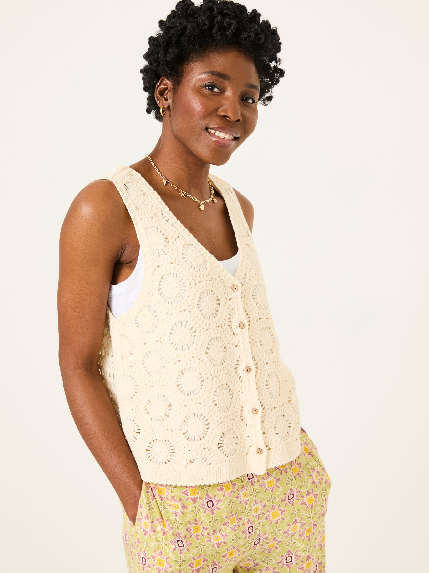 Ivory Beeble Button Tank | FatFace