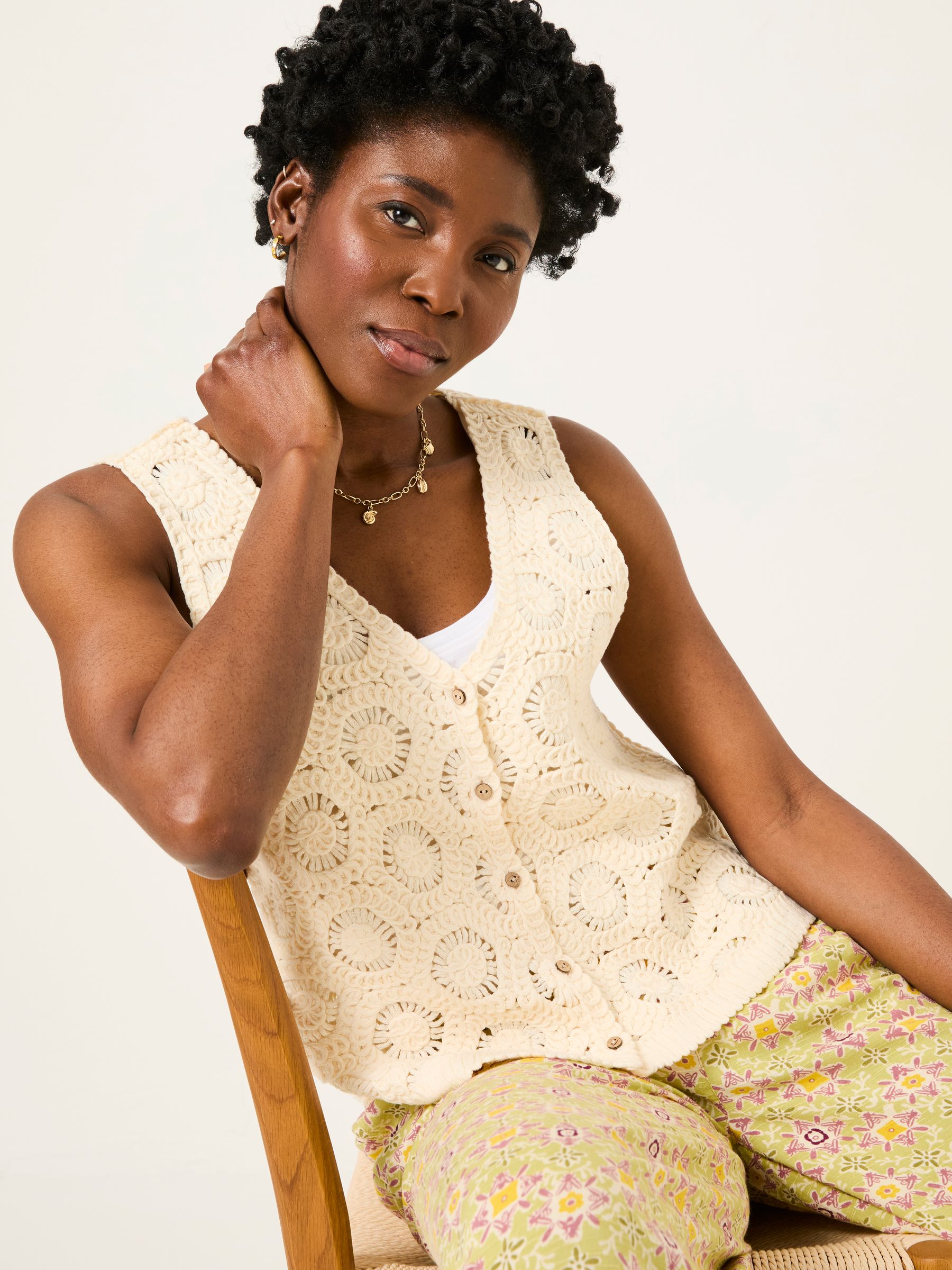 Ivory Beeble Button Tank | FatFace