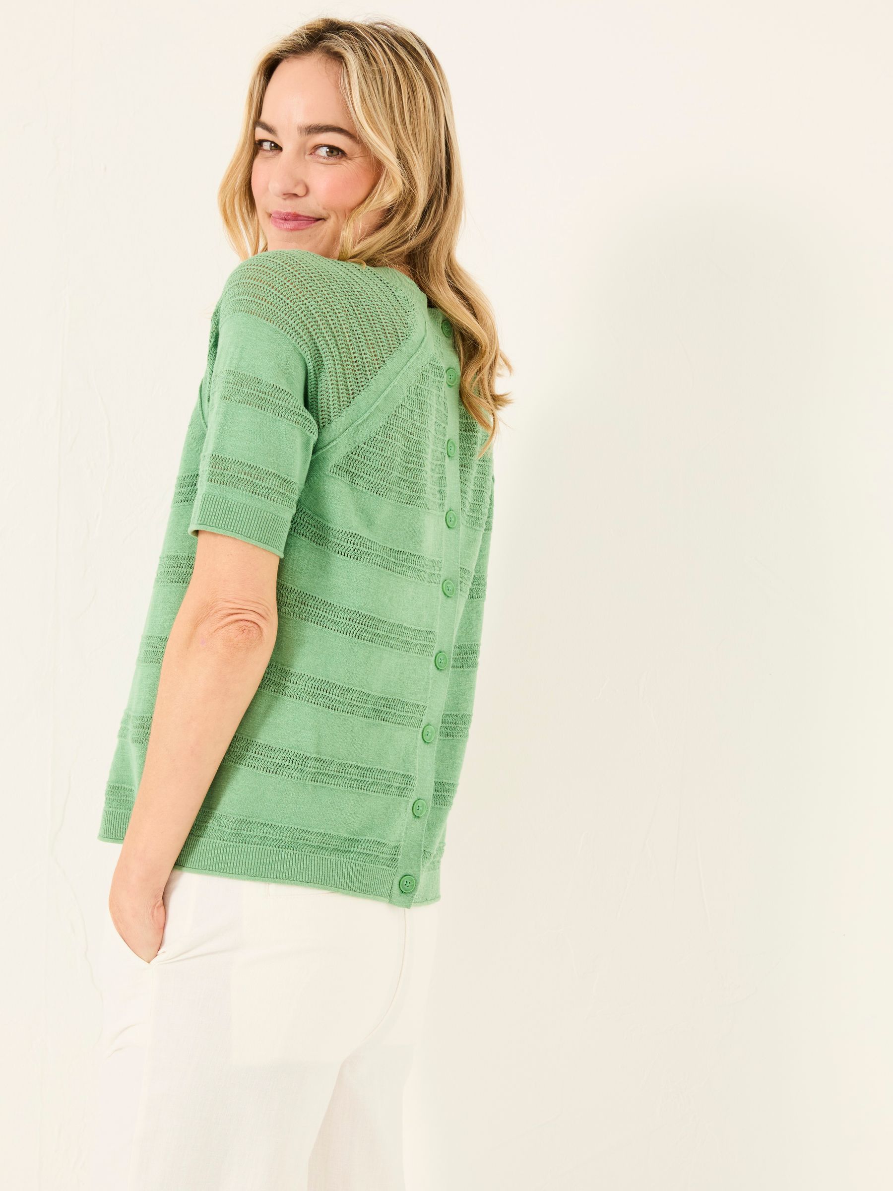 Zandra Green Cotton Linen T Shirt - Image 4 of 6