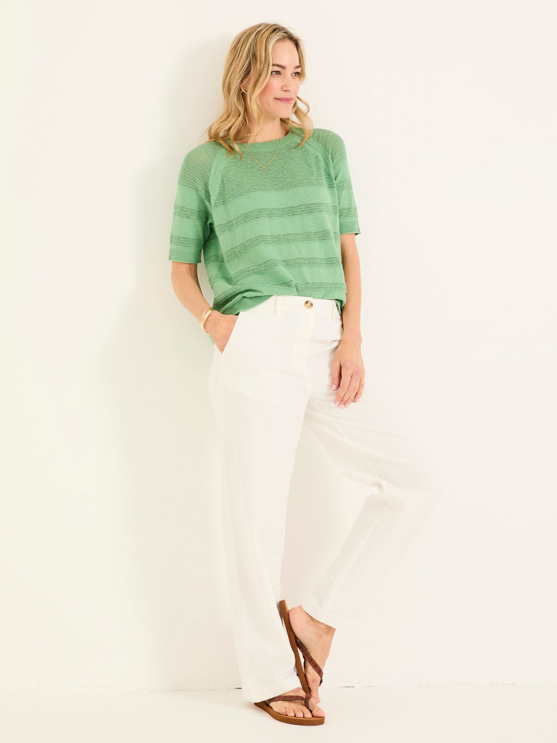 Zandra Green Cotton Linen T Shirt - Image 5 of 6