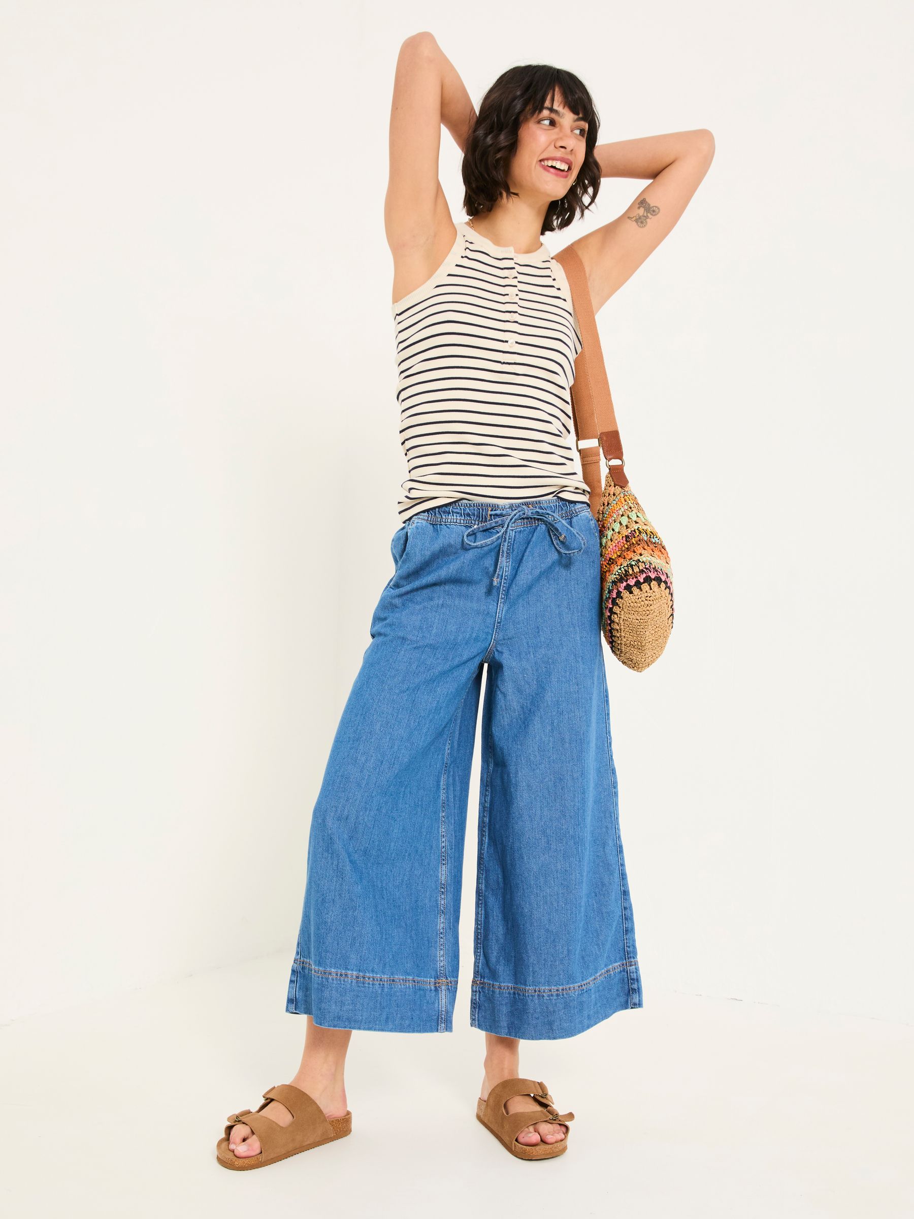 Holly Indigo Blue Wide Leg 100% Cotton Culottes | FatFace USA