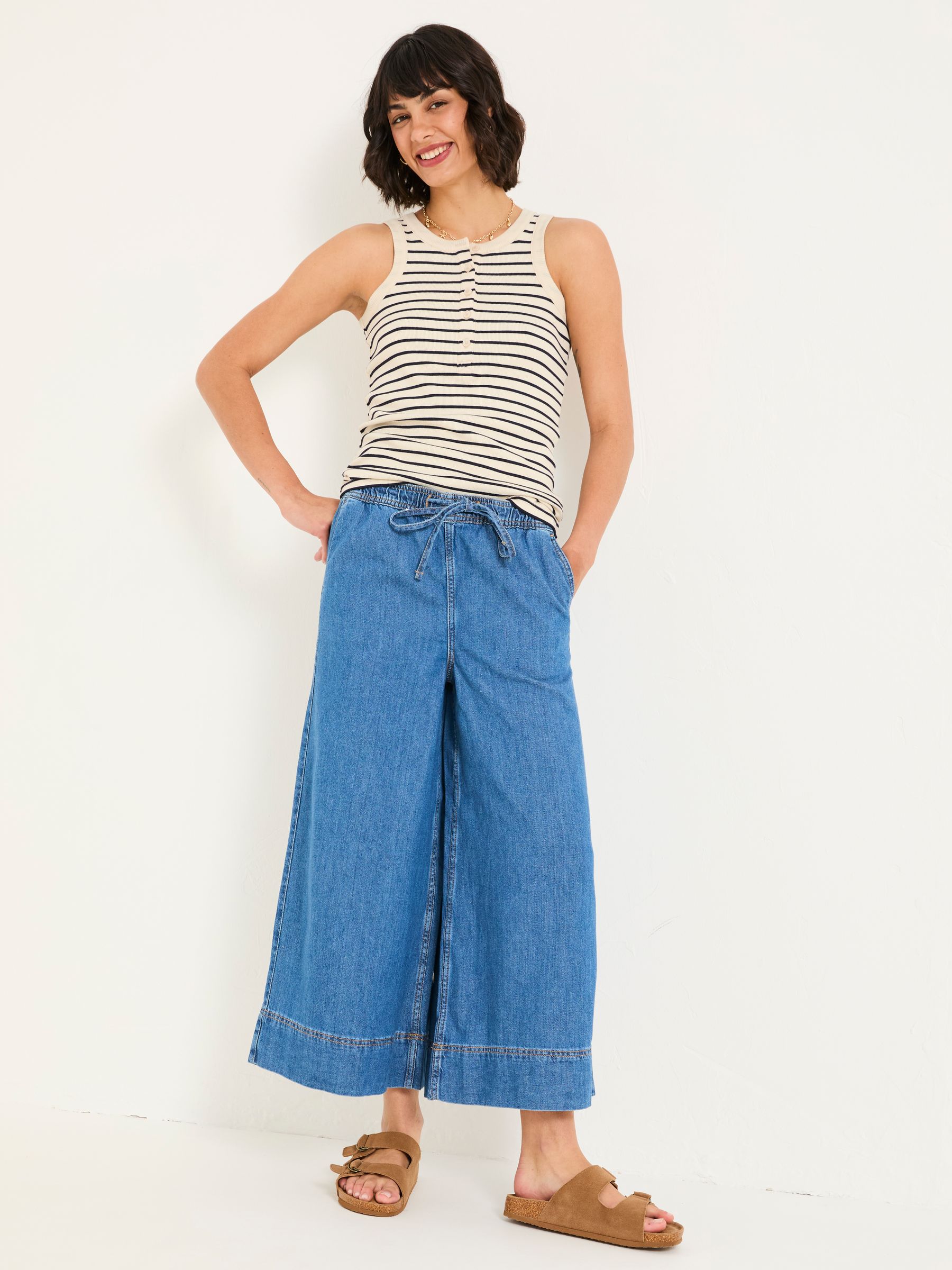 Holly Indigo Blue Wide Leg 100% Cotton Culottes - Image 3 of 6