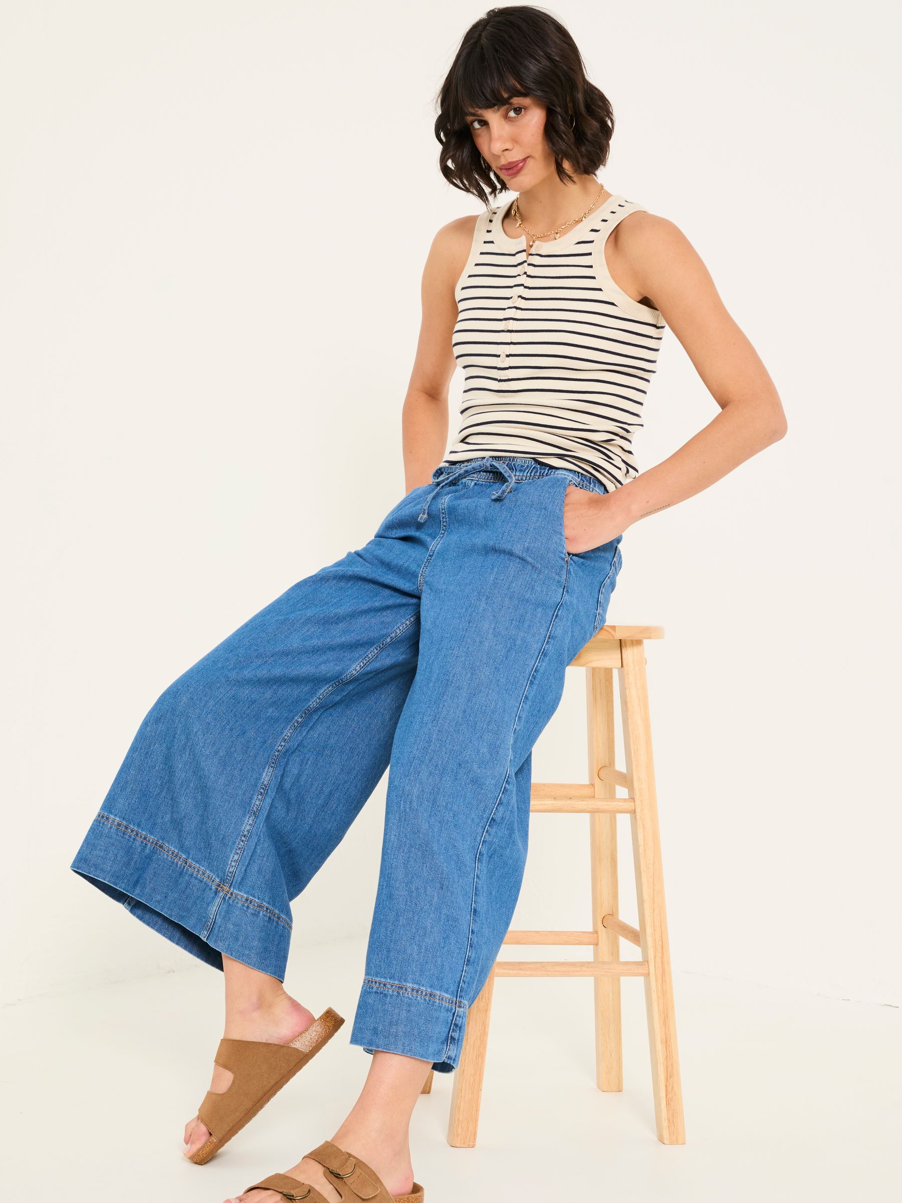 Holly Indigo Blue Wide Leg 100% Cotton Culottes - Image 5 of 6