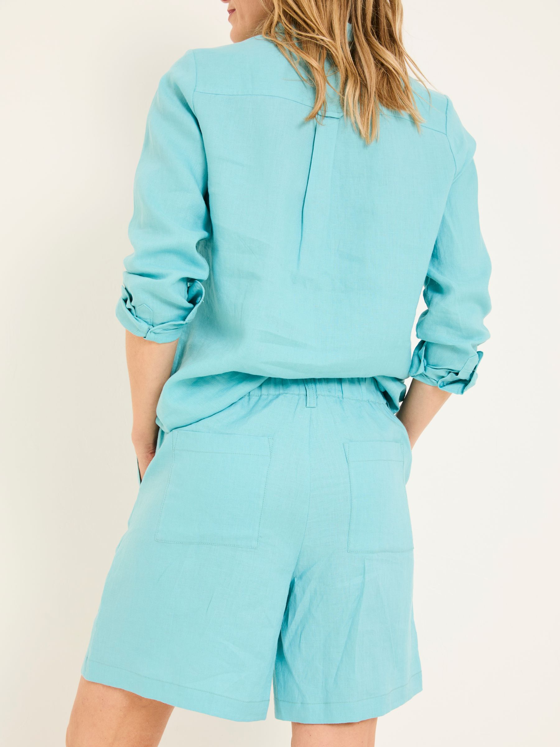 Nell Turquoise Blue Linen Shorts - Image 2 of 5