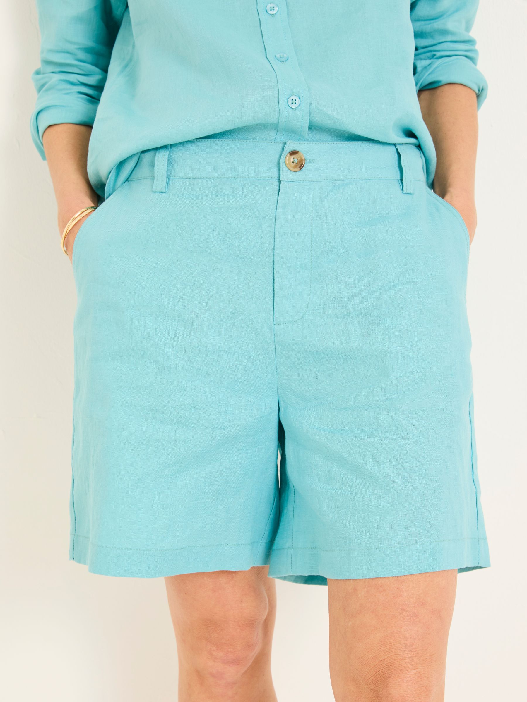 Nell Turquoise Blue Linen Shorts - Image 4 of 5