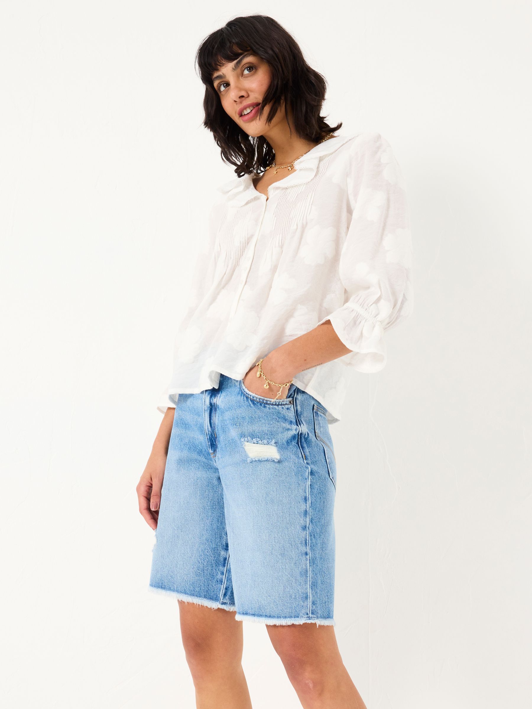 Light Blue Denim Long Denim Shorts - Image 1 of 7
