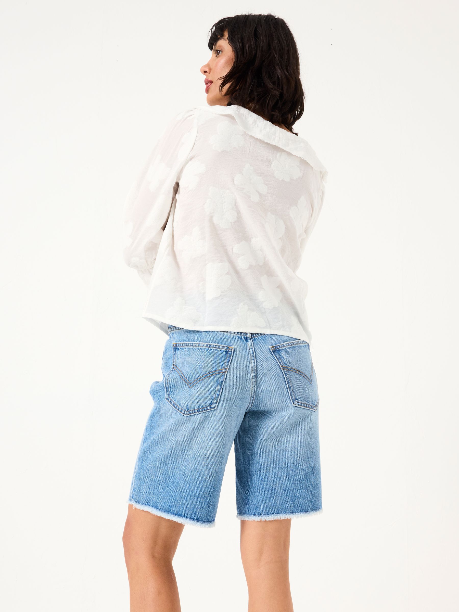 Light Blue Denim Long Denim Shorts - Image 2 of 7