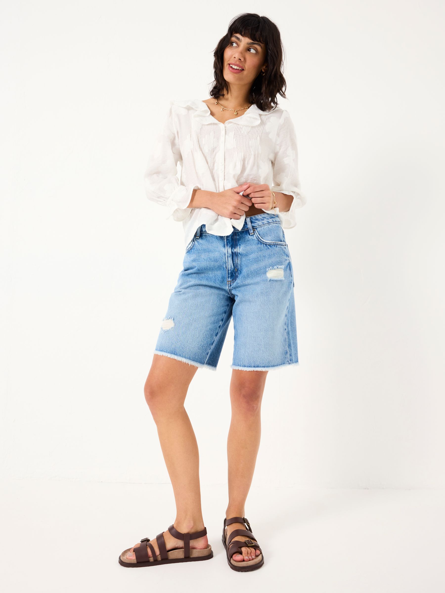 Light Blue Denim Long Denim Shorts - Image 3 of 7
