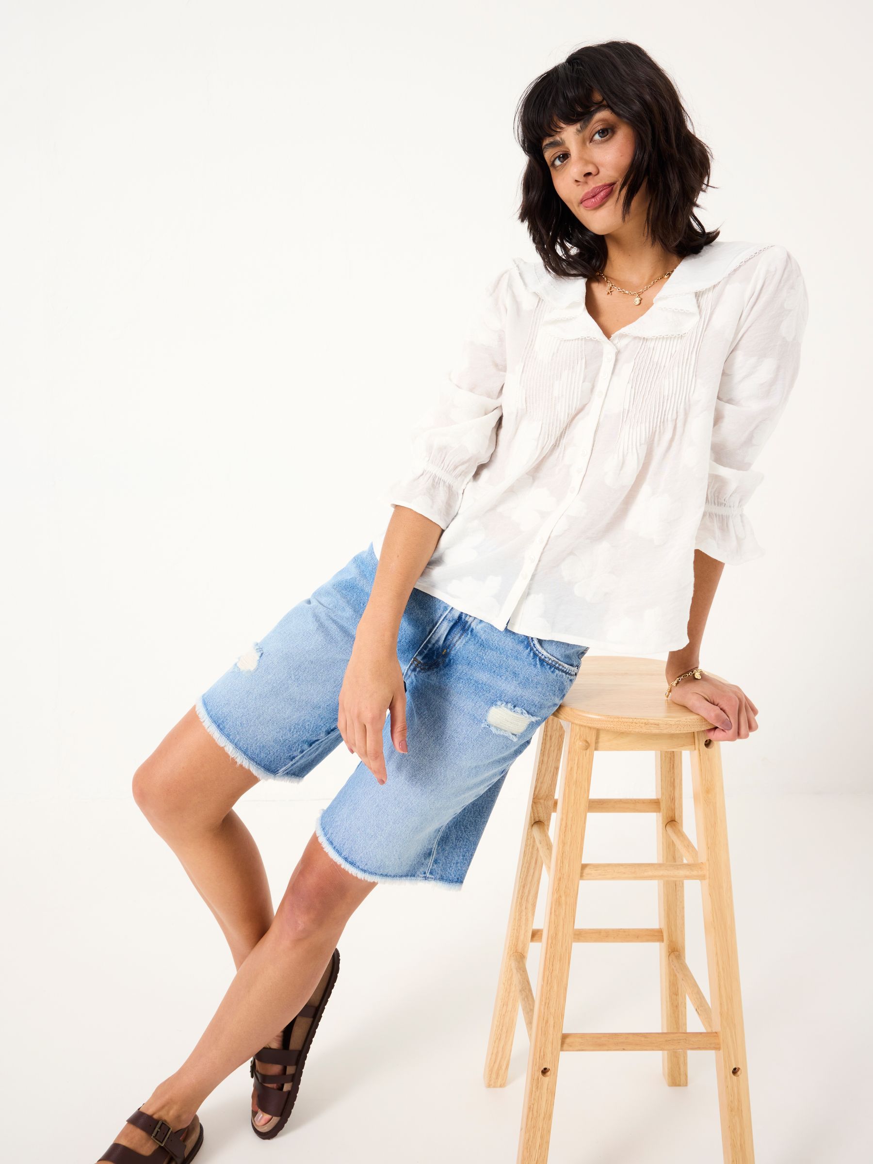 Light Blue Denim Long Denim Shorts - Image 4 of 7
