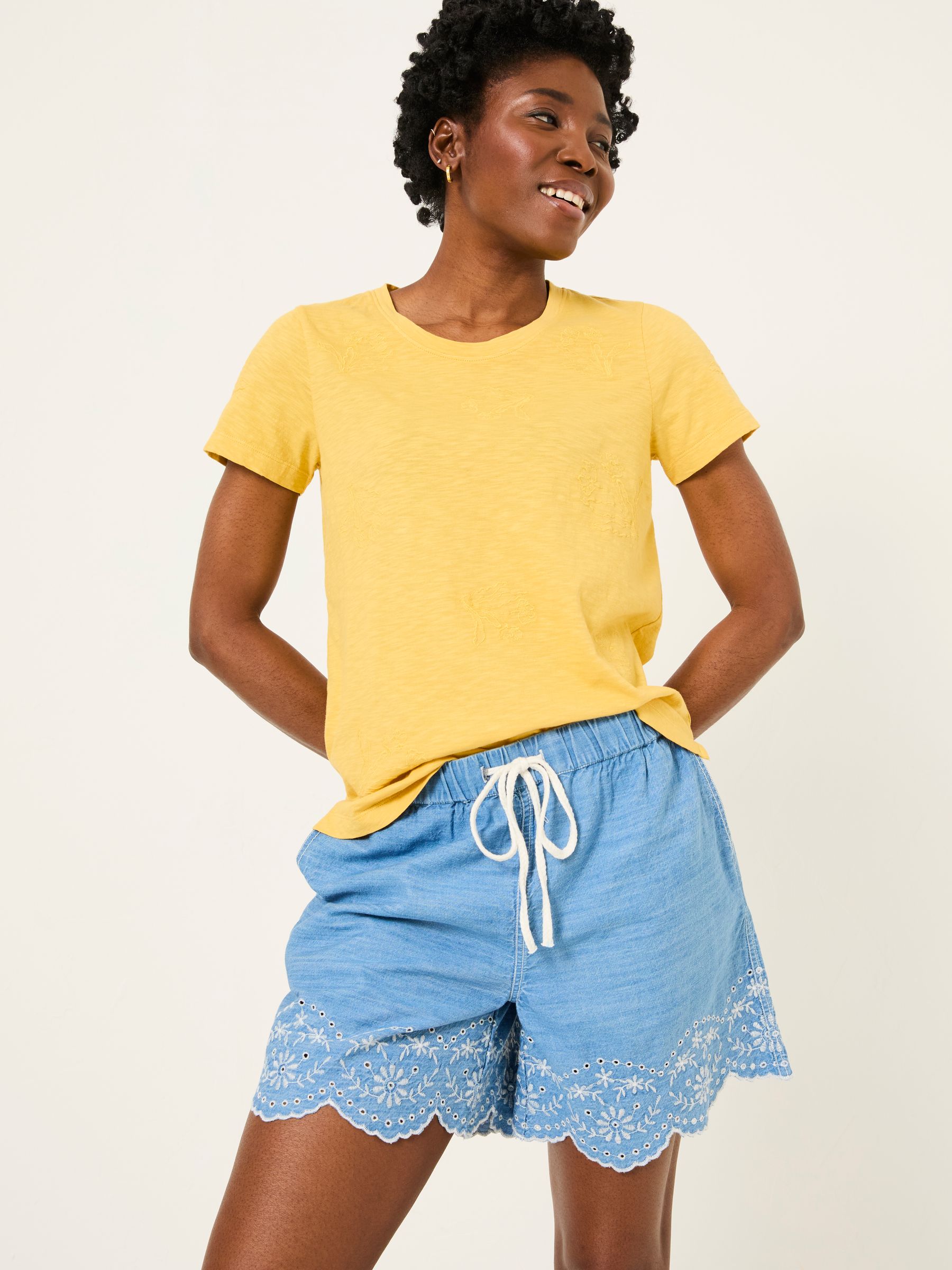 Chambray Blue Broderie Shorts - Image 3 of 6