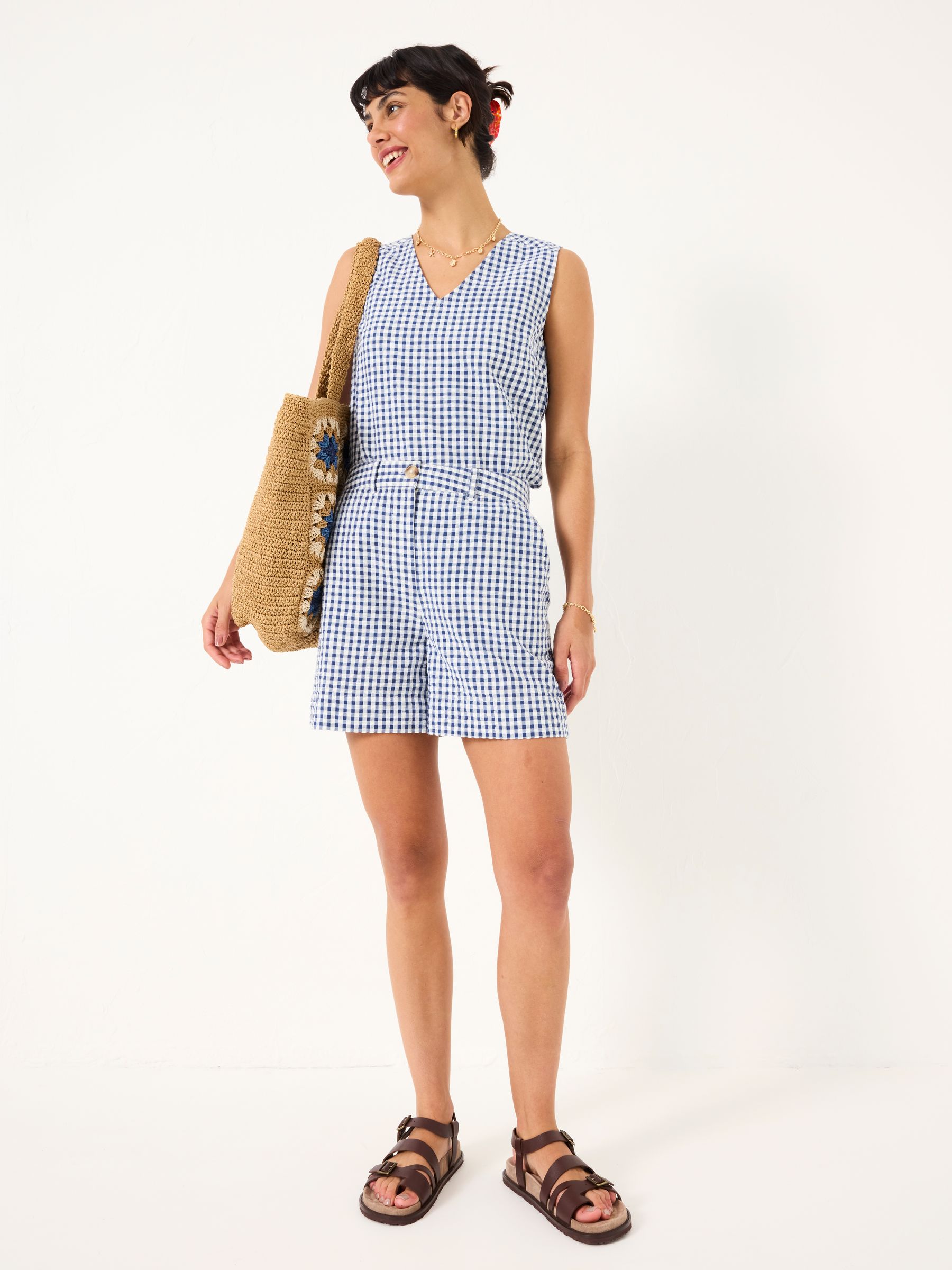 Nell Navy Gingham Shorts - Image 3 of 7