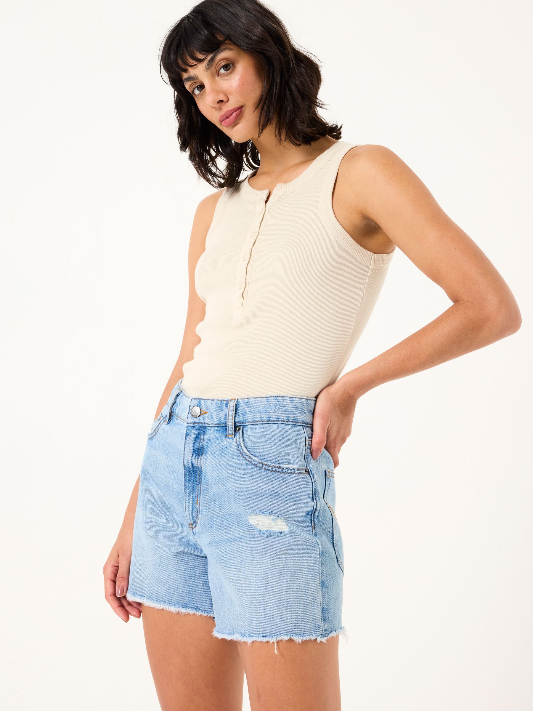 Holywell Light Blue Frayed Denim Shorts - Image 1 of 5