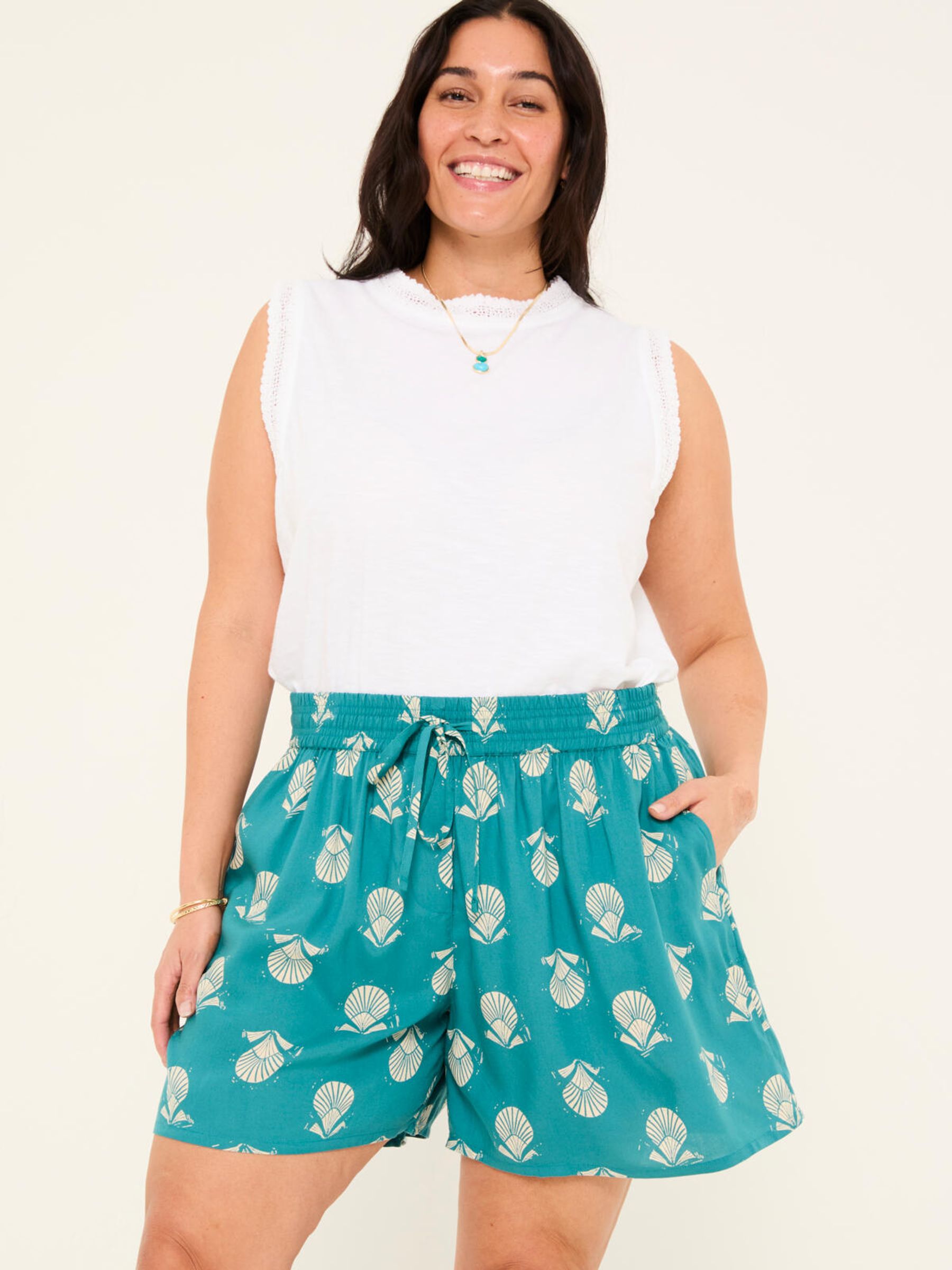 Teal Blue Lino Shell Flippy Shorts FatFace