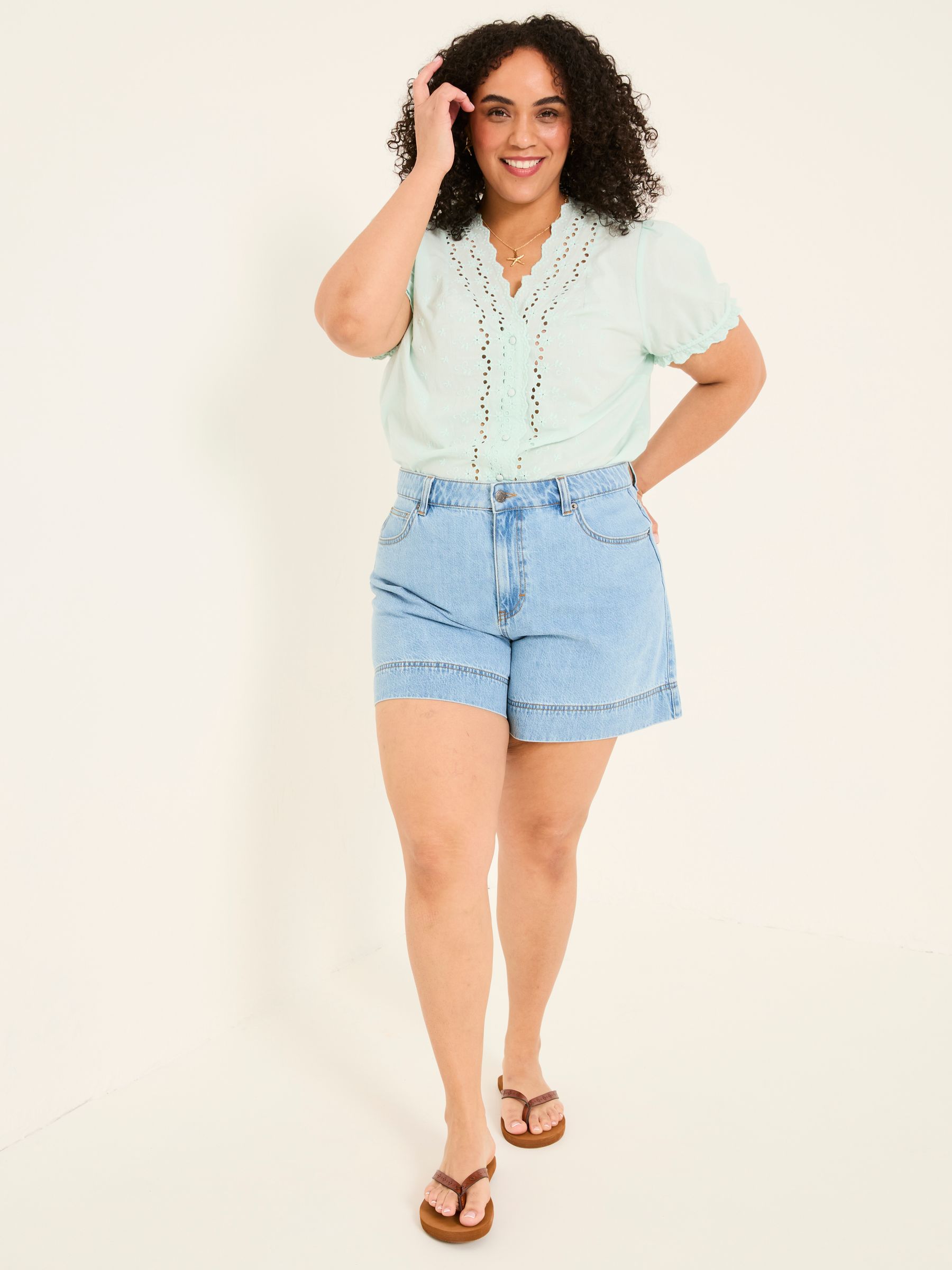 Broadway Light Vintage Blue 100% Cotton Denim Shorts - Image 8 of 9