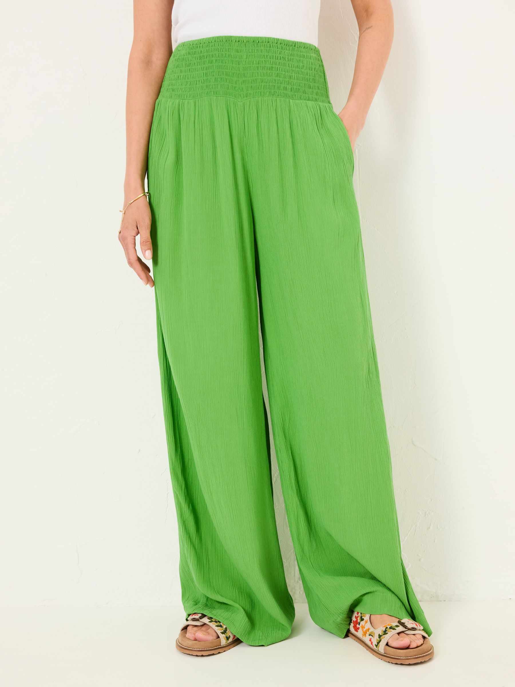 Bright Green Shirred Palazzo Wide Leg Trousers - Image 2 of 7