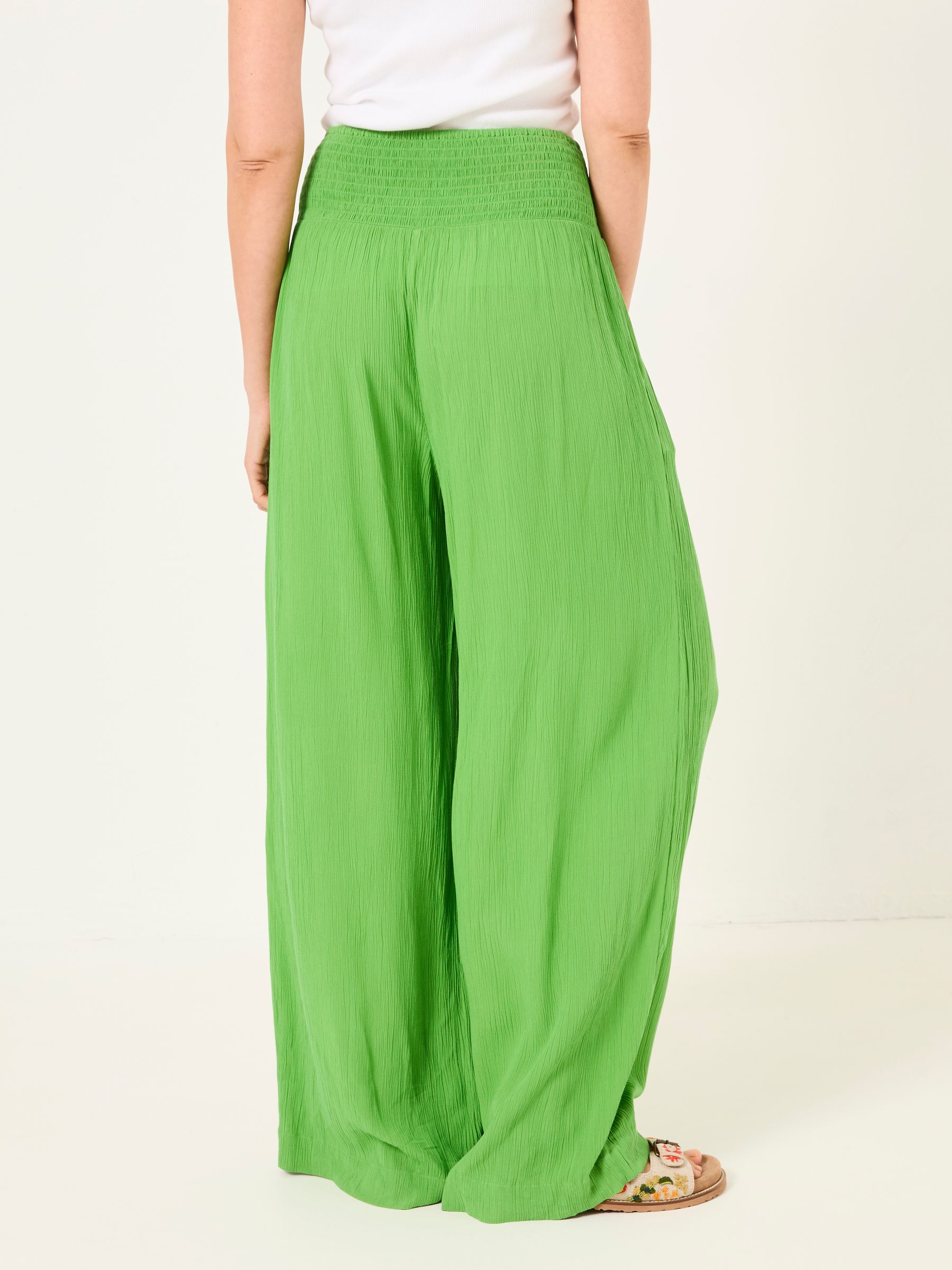 Bright Green Shirred Palazzo Wide Leg Trousers - Image 3 of 7