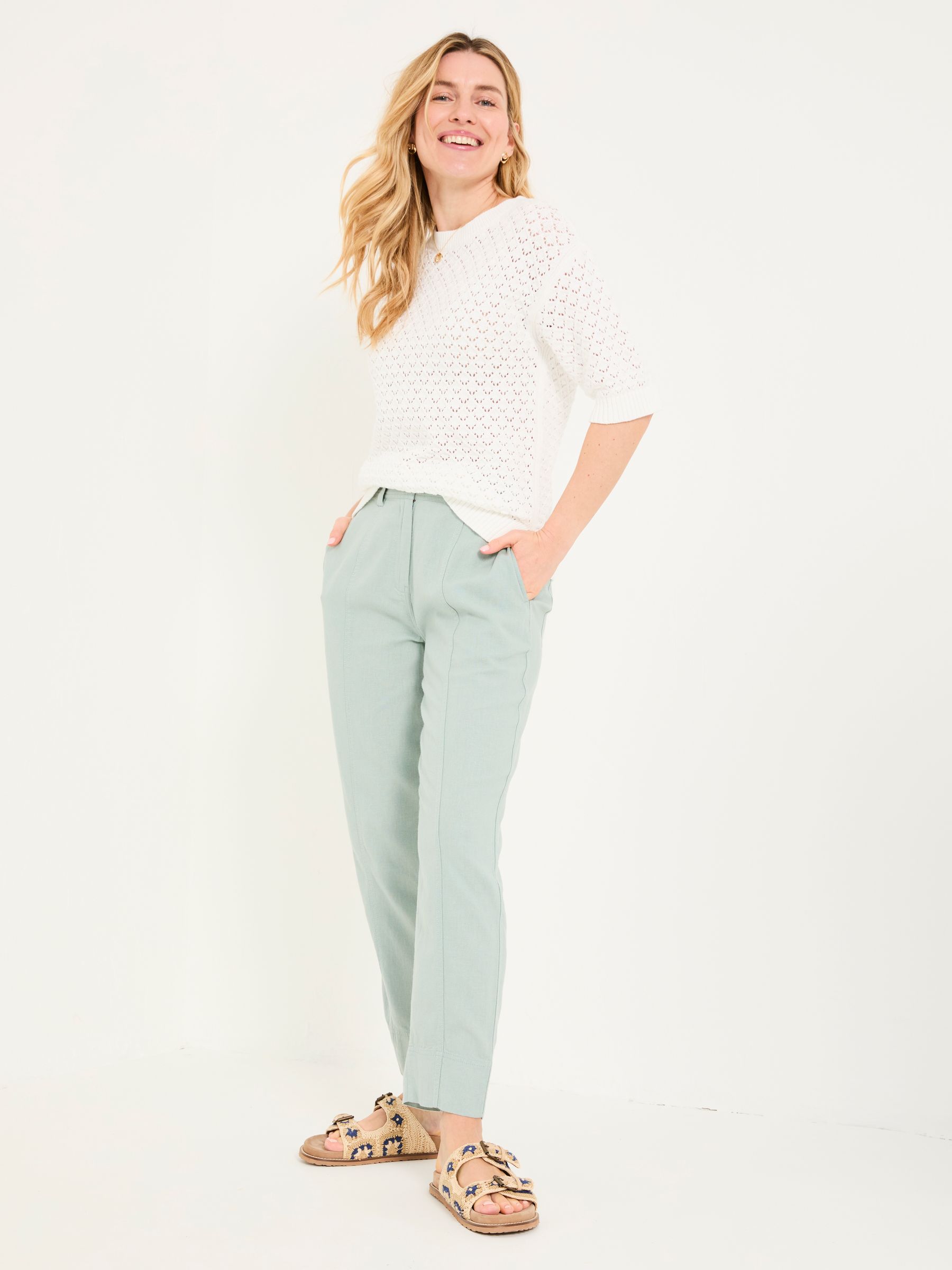 Issy Mint Green Tapered Linen Blend Trousers - Image 1 of 8