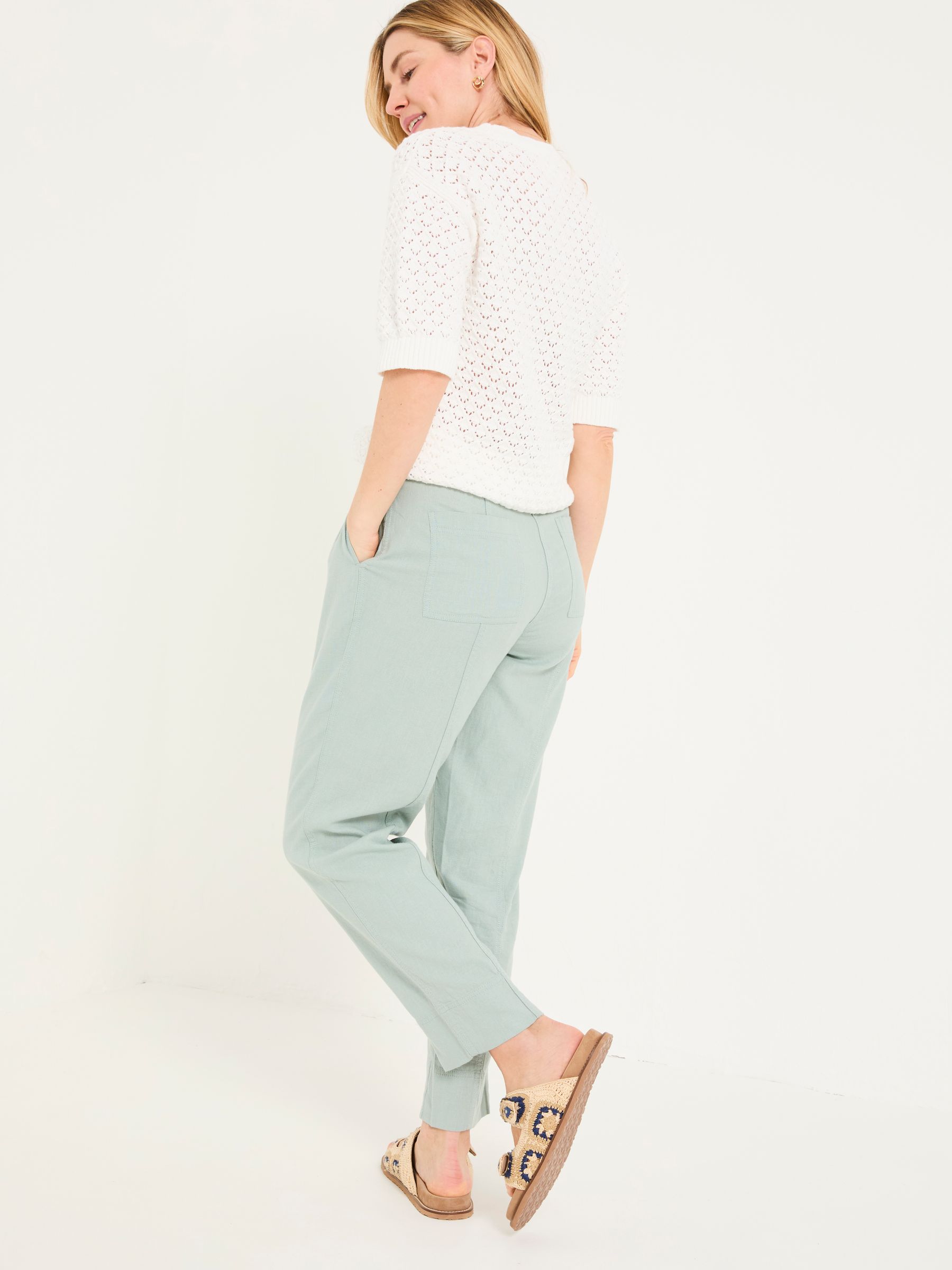 Issy Mint Green Tapered Linen Blend Trousers - Image 2 of 8