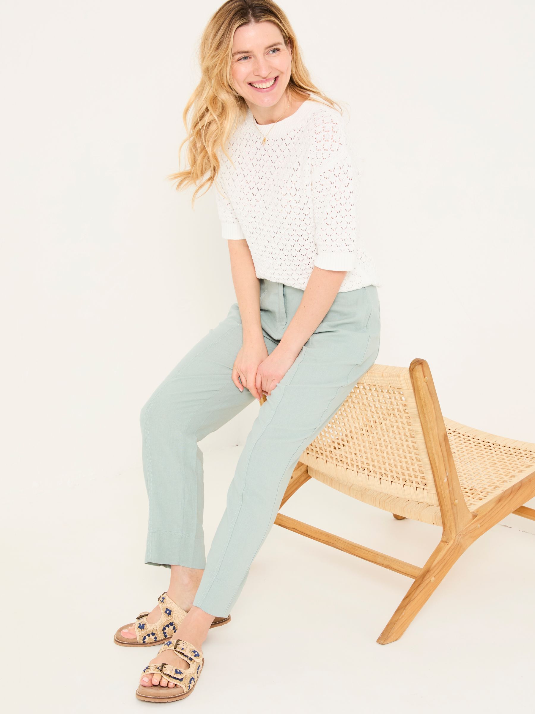 Issy Mint Green Tapered Linen Blend Trousers - Image 3 of 8