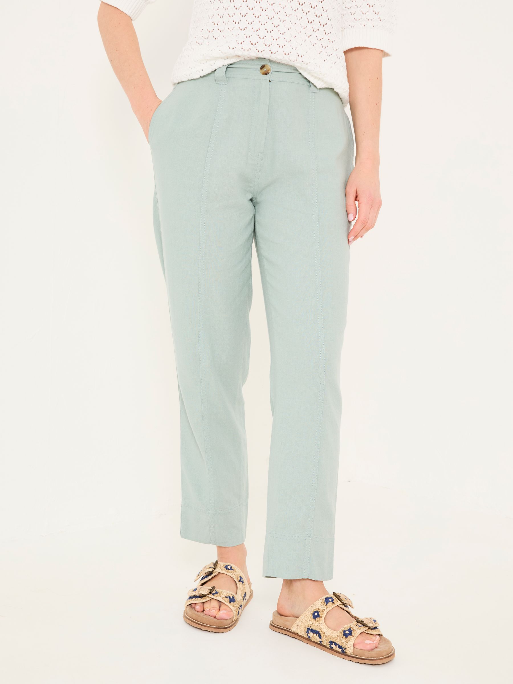 Issy Mint Green Tapered Linen Blend Trousers - Image 4 of 8